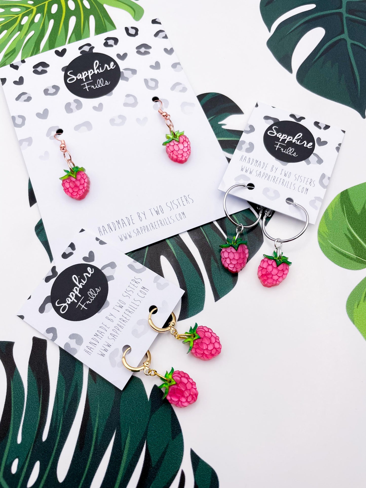 Small Hot Pink Marble Acrylic Raspberry Dangle Earrings