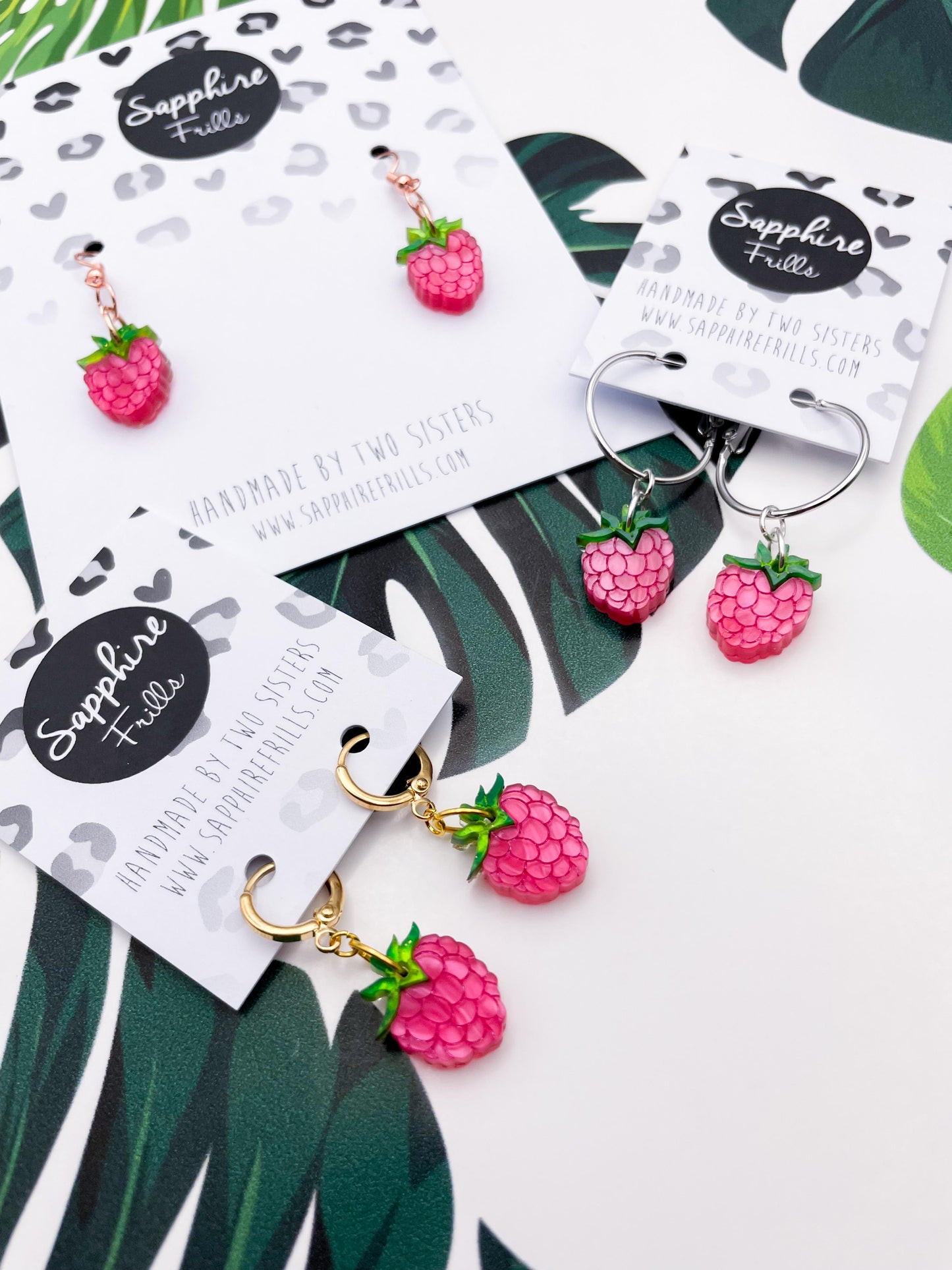 Small Hot Pink Marble Acrylic Raspberry Dangle Earrings