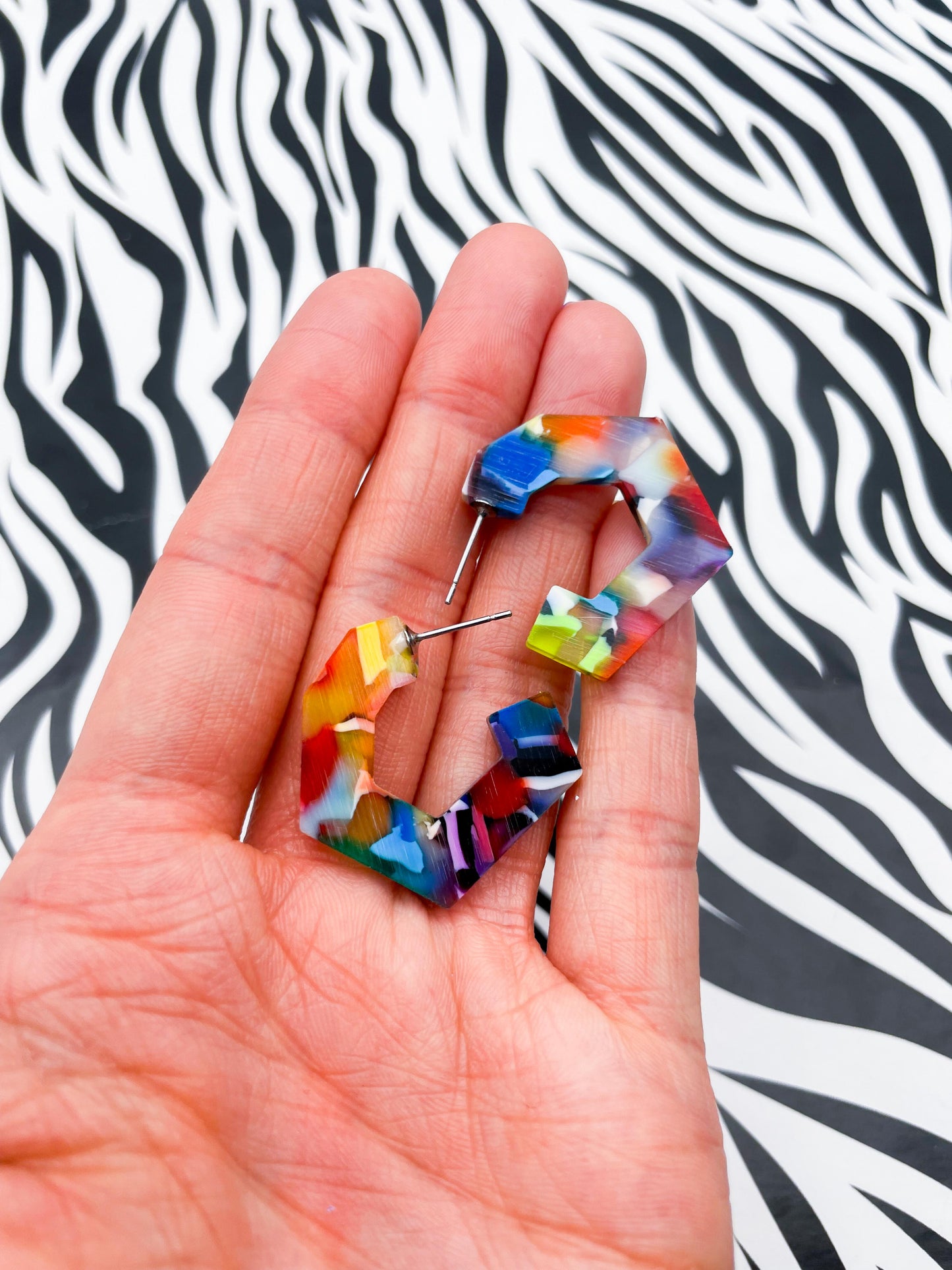Large Rainbow Acrylic Geometric Hoops
