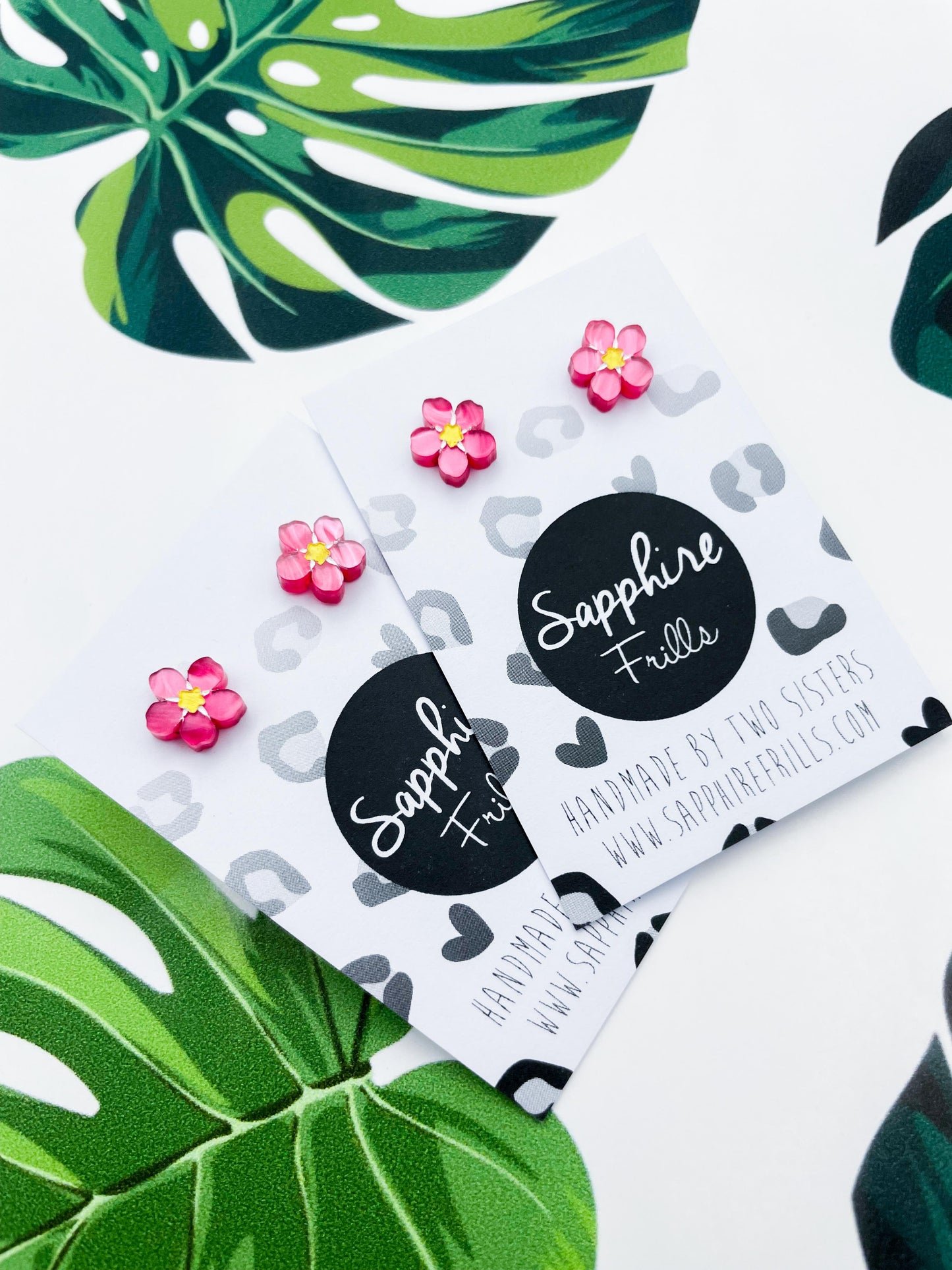Mini Pink Marble Acrylic Forget Me Not Flower Stud Earrings – Hypoallergenic Stainless Steel
