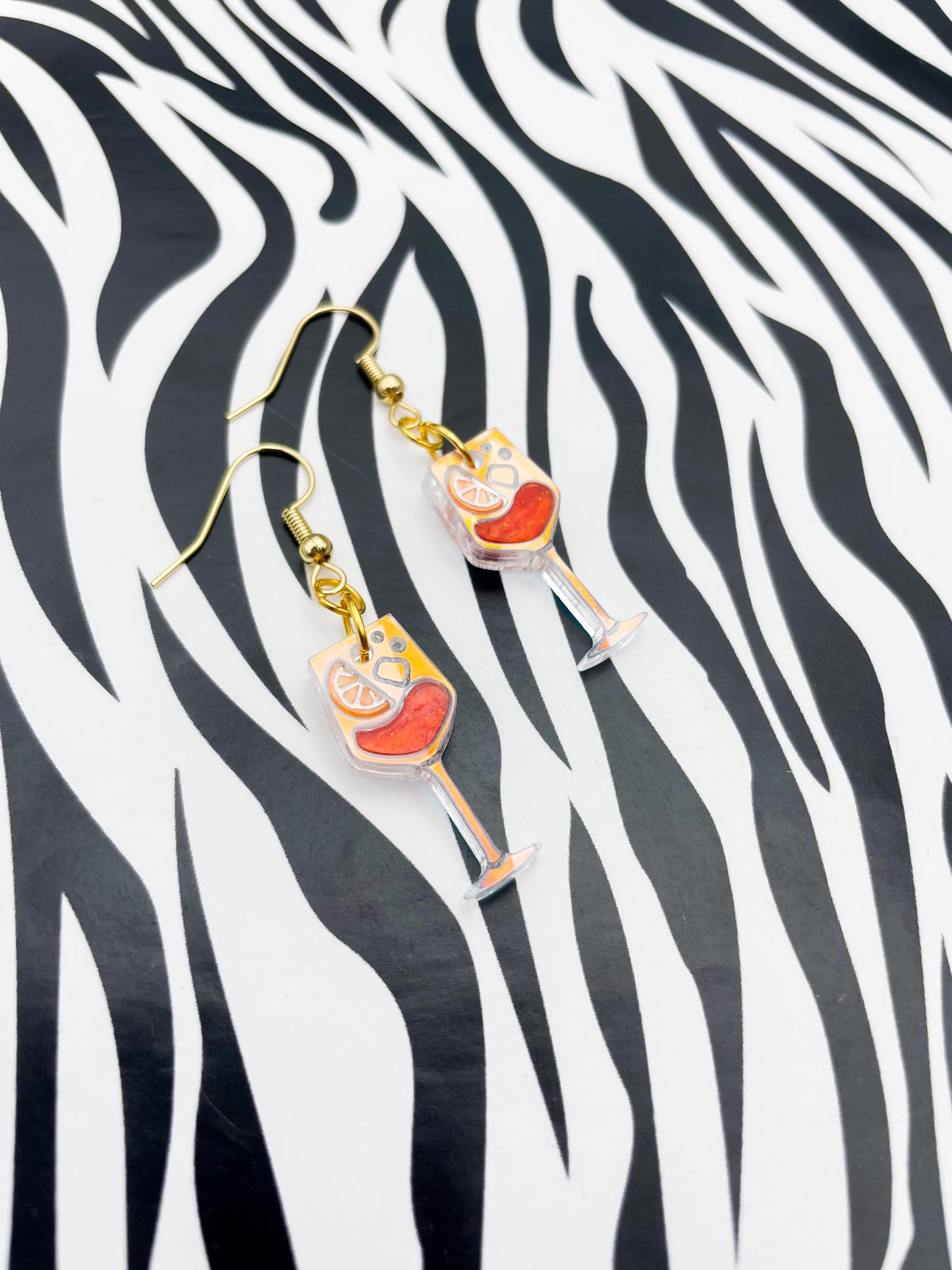 Medium Iridescent Blue and Orange Marble Acrylic Aperol Spritz Dangle Earrings or Necklace – Hypoallergenic Stainless Steel
