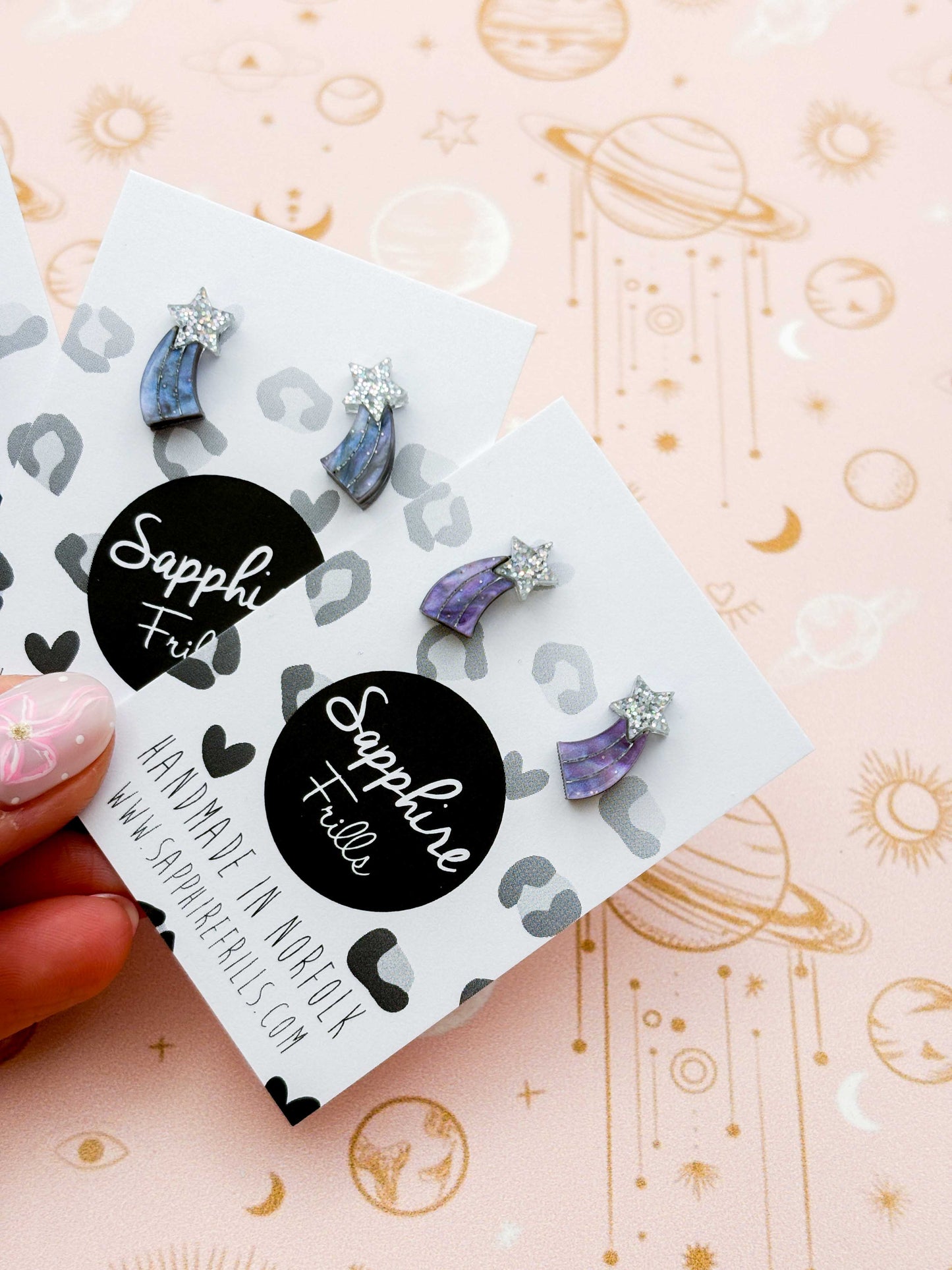 Mini Holographic Silver and Night Sky Glitter Marble Acrylic Shooting Star Stud