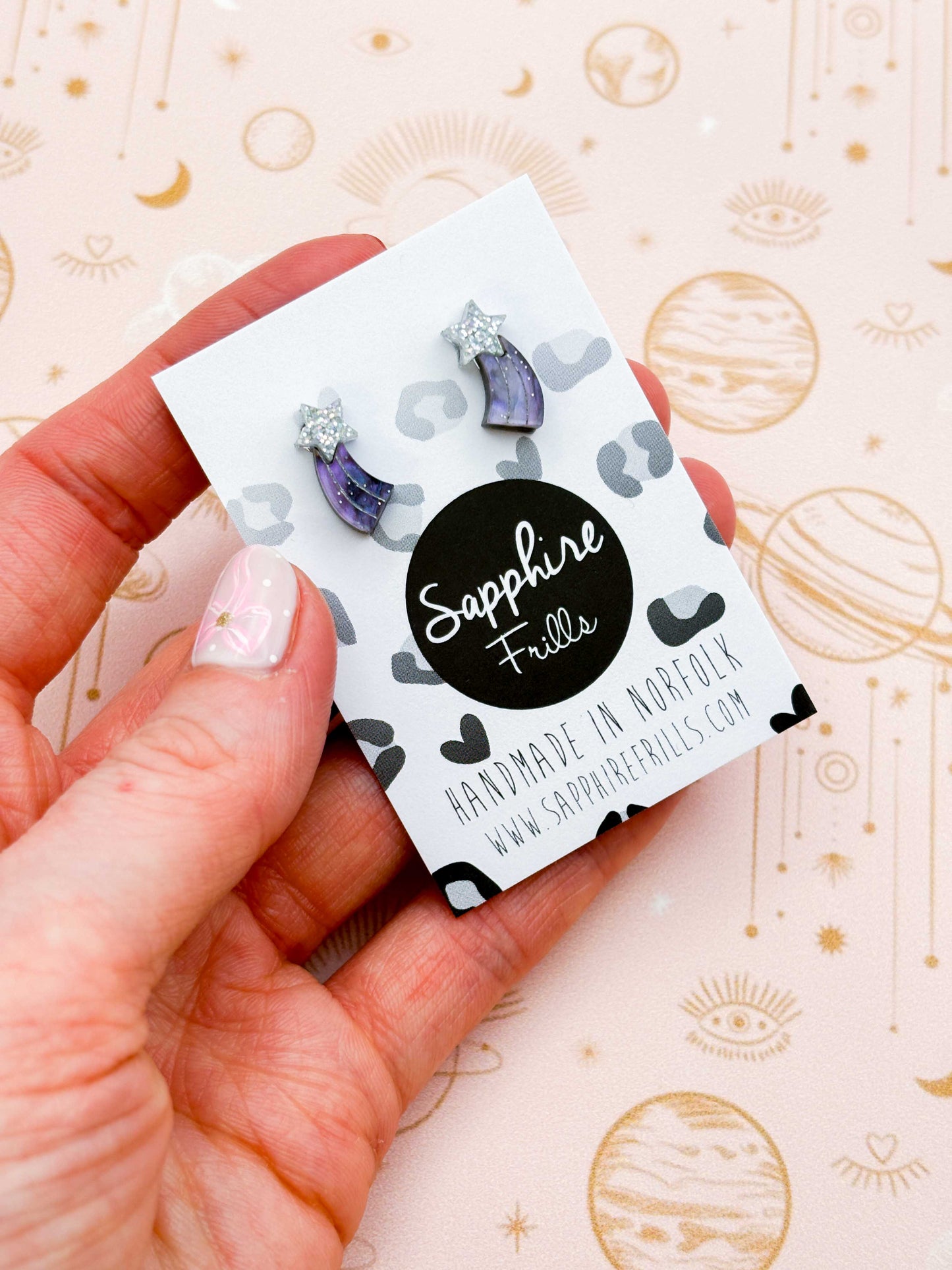 Mini Holographic Silver and Night Sky Glitter Marble Acrylic Shooting Star Stud