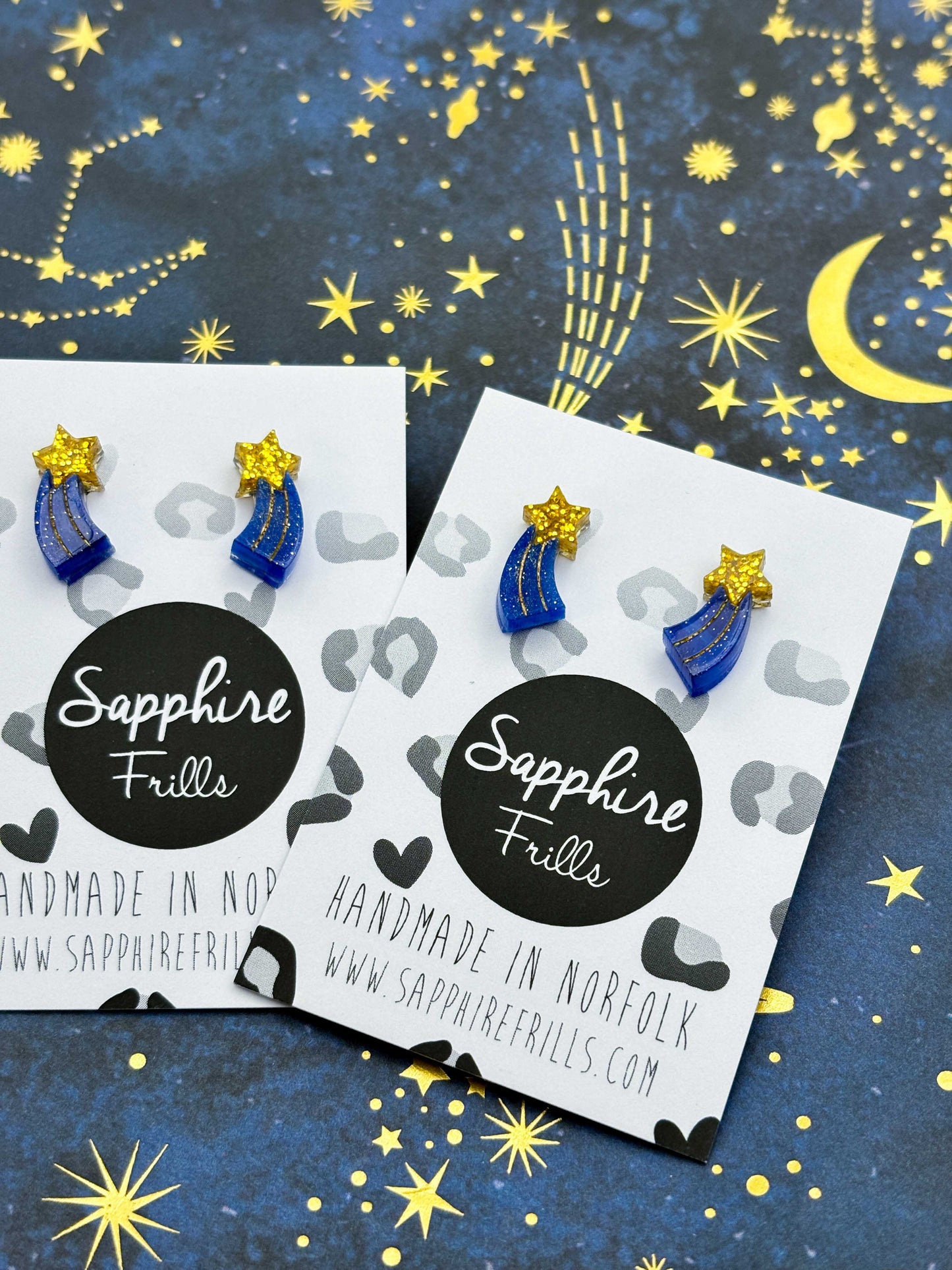 Mini Gold and Blue Glitter Acrylic Shooting Star Stud