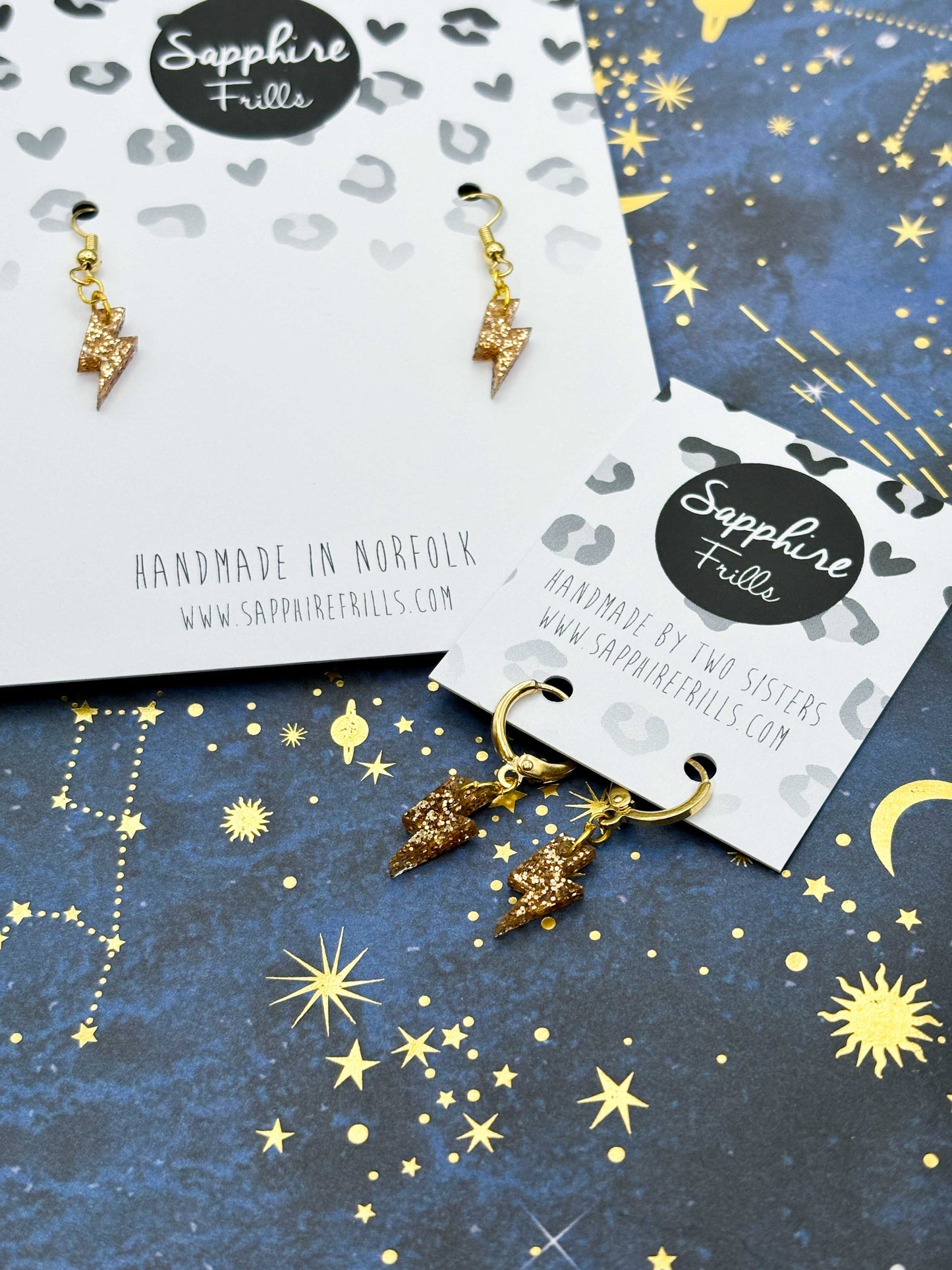 Mini Champagne Lightening Bolt Dangle Earrings