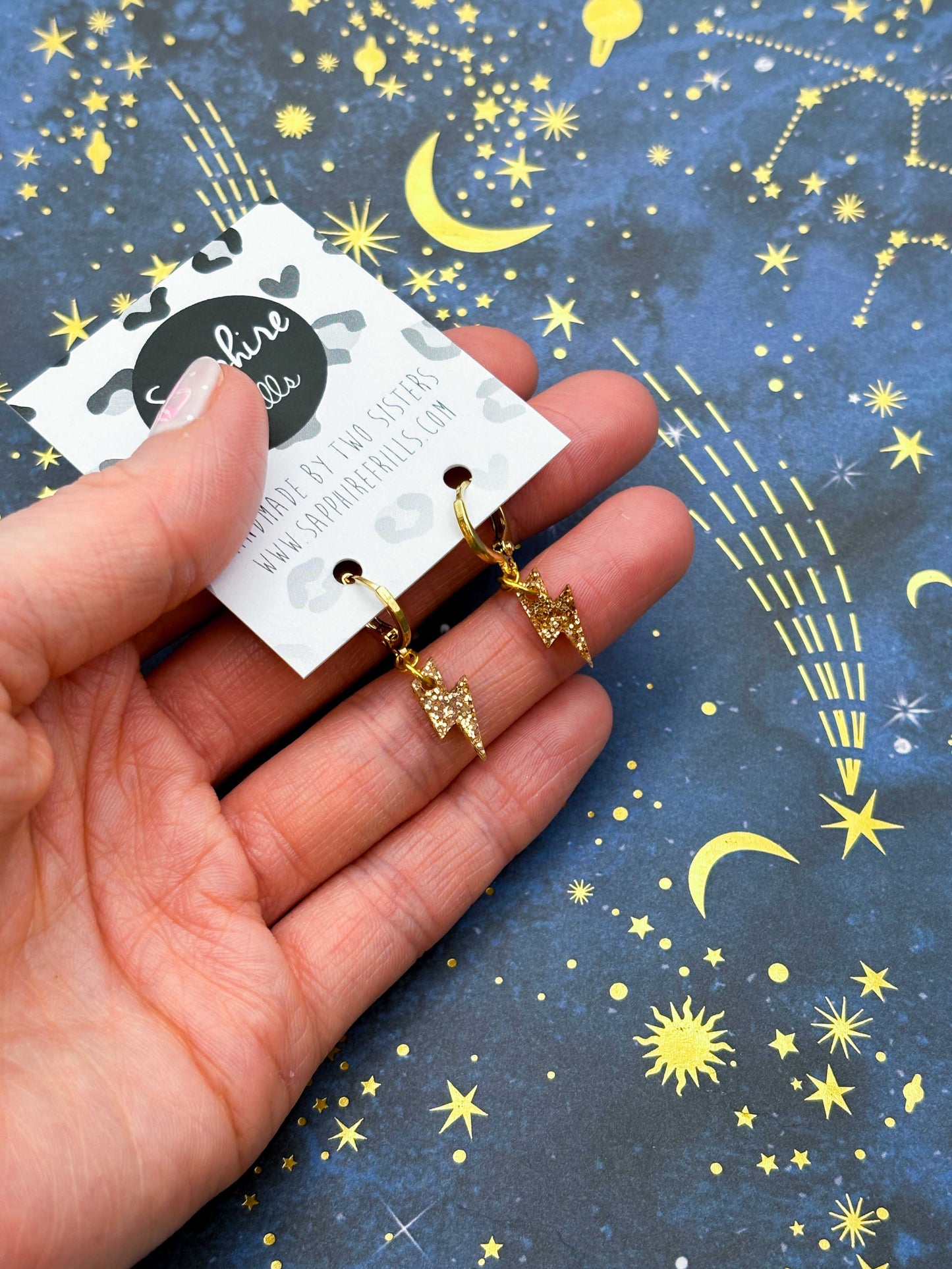 Mini Champagne Lightening Bolt Dangle Earrings