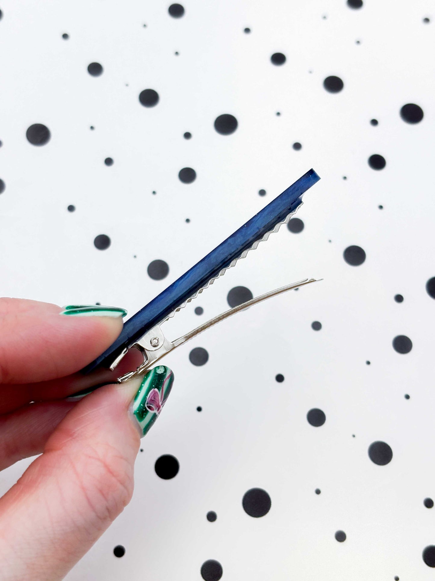 Deep Blue Glitter Marble Rectangle Acrylic Hair Clip