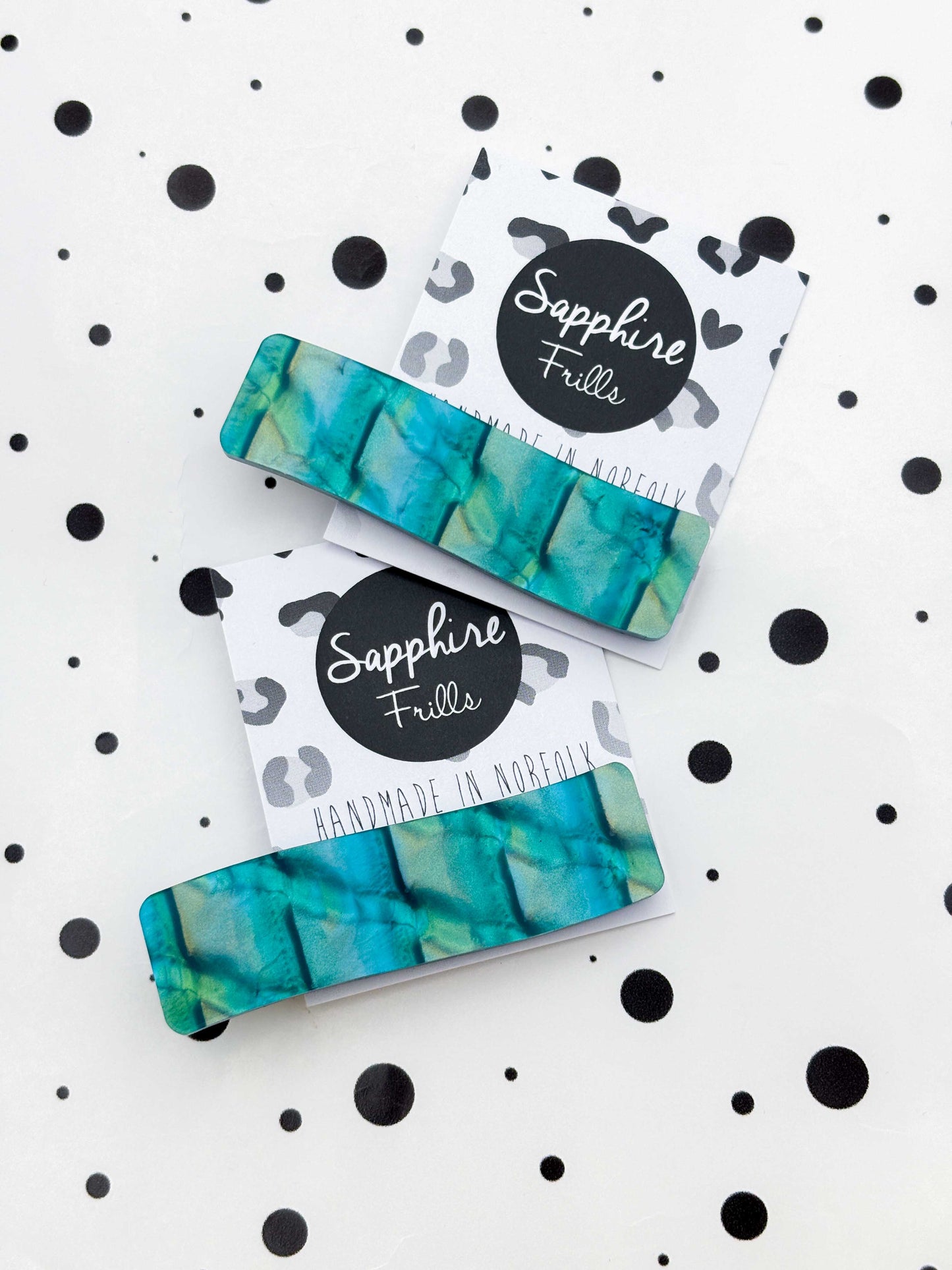 Teal & Gold Scale Shimmer Rectangle Wave Acrylic Hair Clip