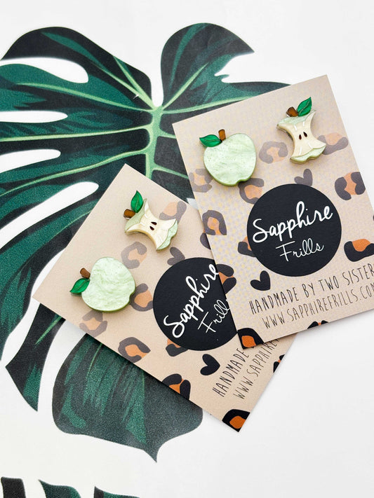 Small Green Apple and Core Mismatch Studs – Hypoallergenic Stainless Steel