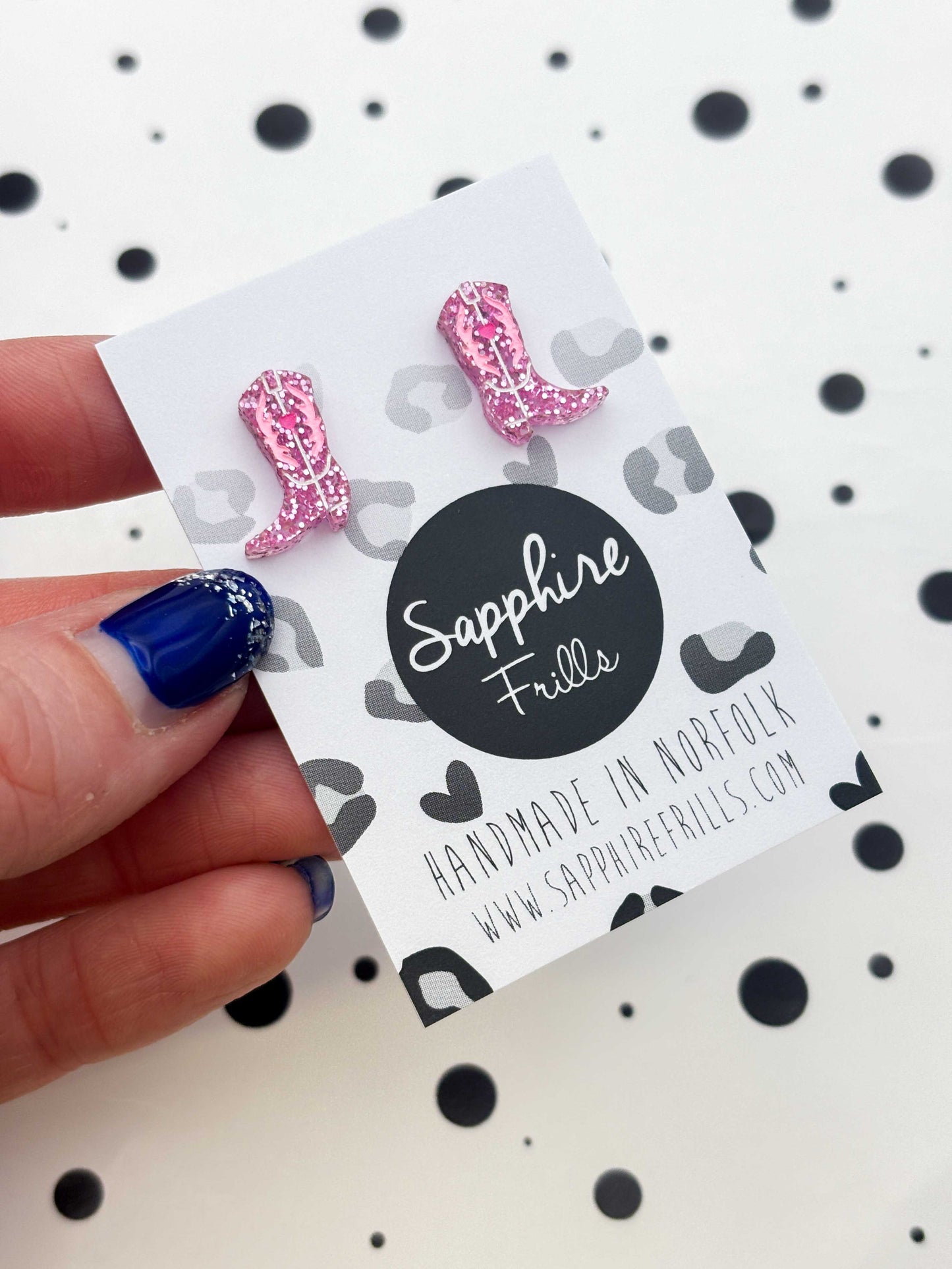 Small Bubblegum Pink Glitter Cowgirl Boot Studs – Hypoallergenic Stainless Steel