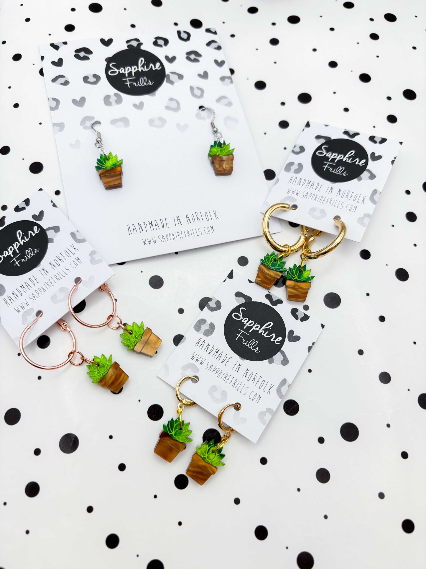 Small Green Succulent in Pot Dangle Earrings or Necklace – Hypoallergenic Stainless Steel