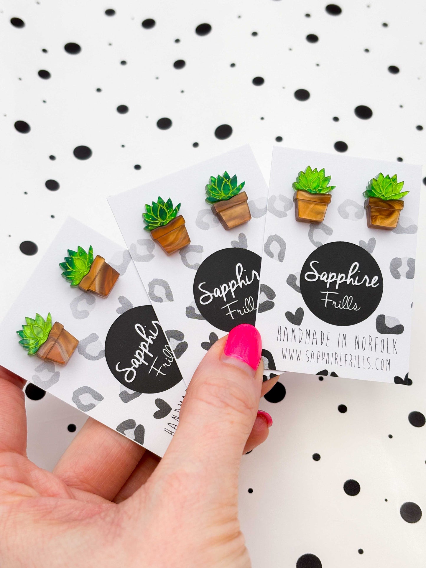 Small Green Succulent in Pot Stud Earrings – Hypoallergenic Stainless Steel