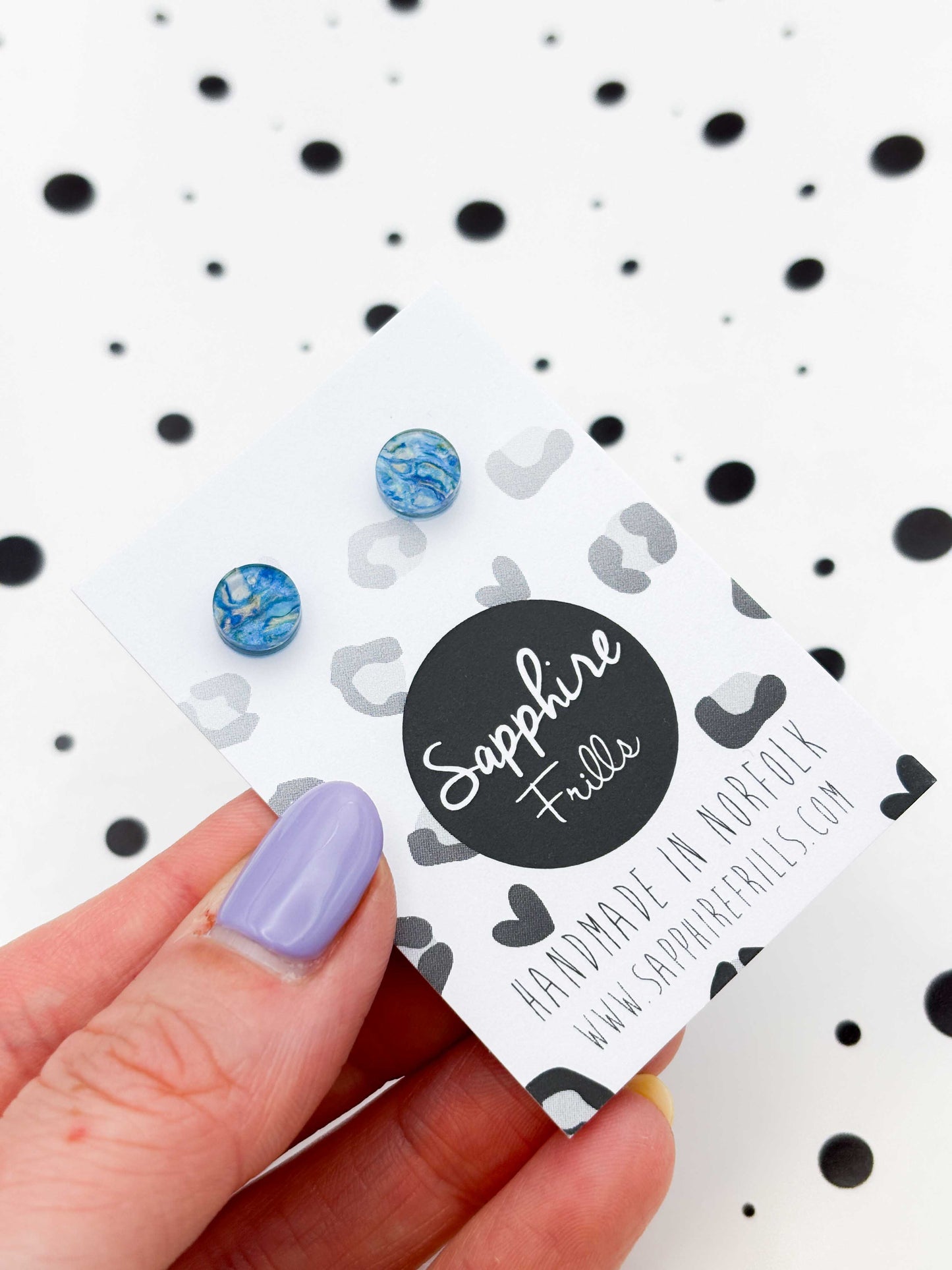 Mini Ocean Ink Circle Stud Earrings – Hypoallergenic Stainless Steel