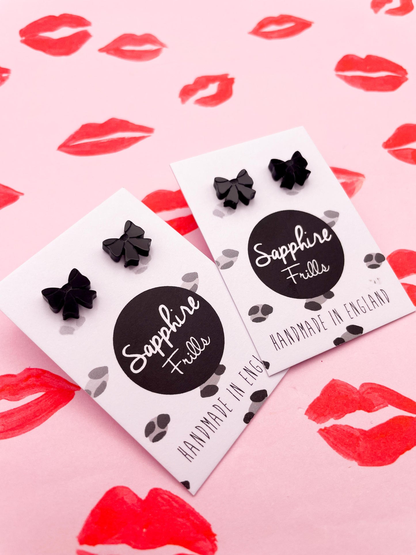 Mini Black Gloss Acrylic Bow Stud Earrings