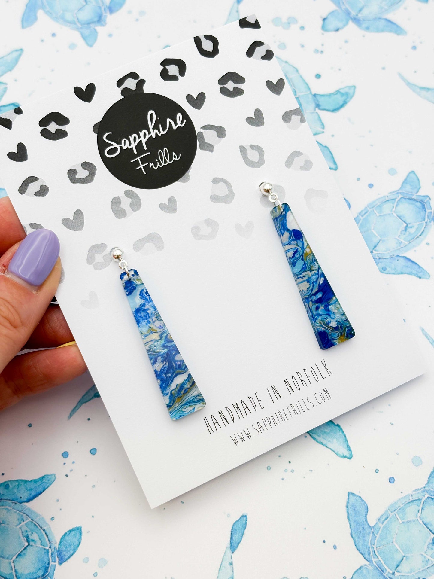 Large Ocean Ink Trapeze Dangle Earrings or Necklace – Hypoallergenic Stainless Steel