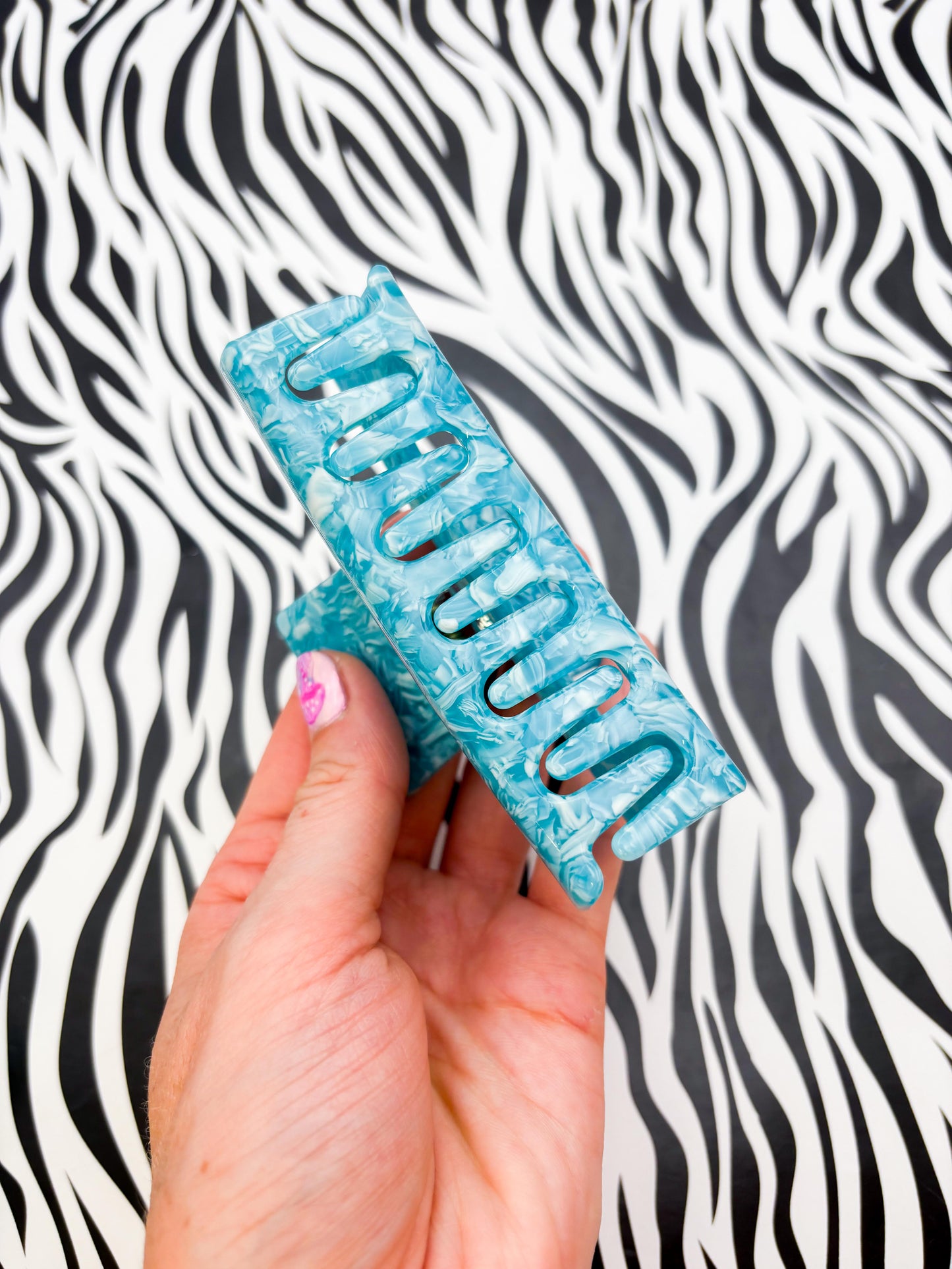 Large Turquoise Marble Claw Clip