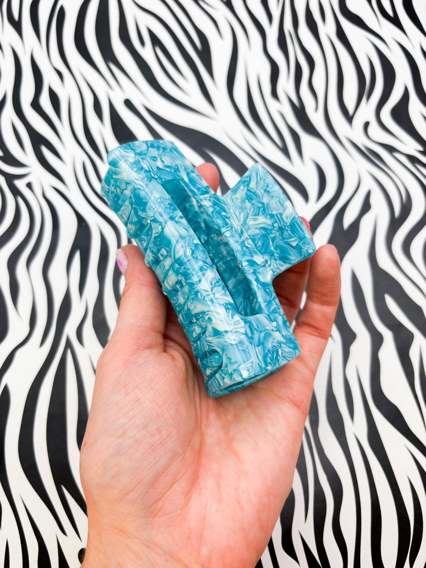 Large Turquoise Marble Claw Clip