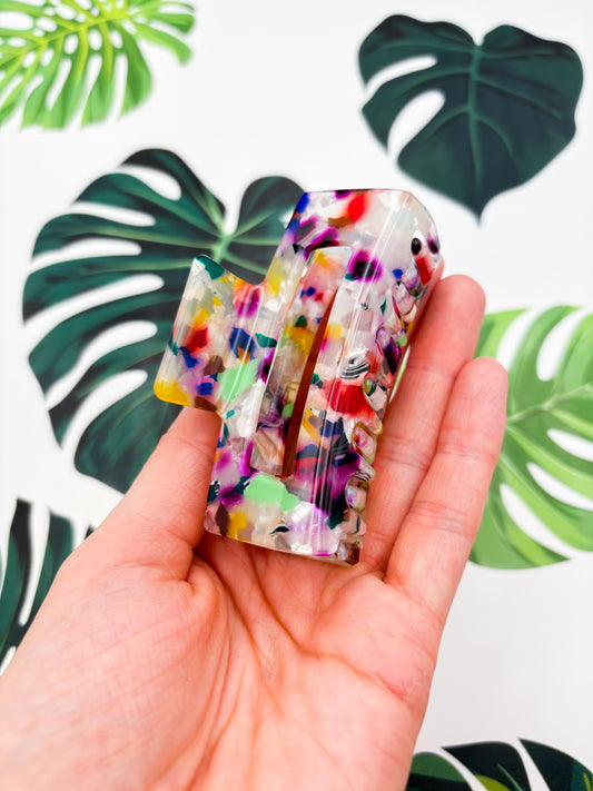 Medium Bright Rainbow Marble Claw Clip