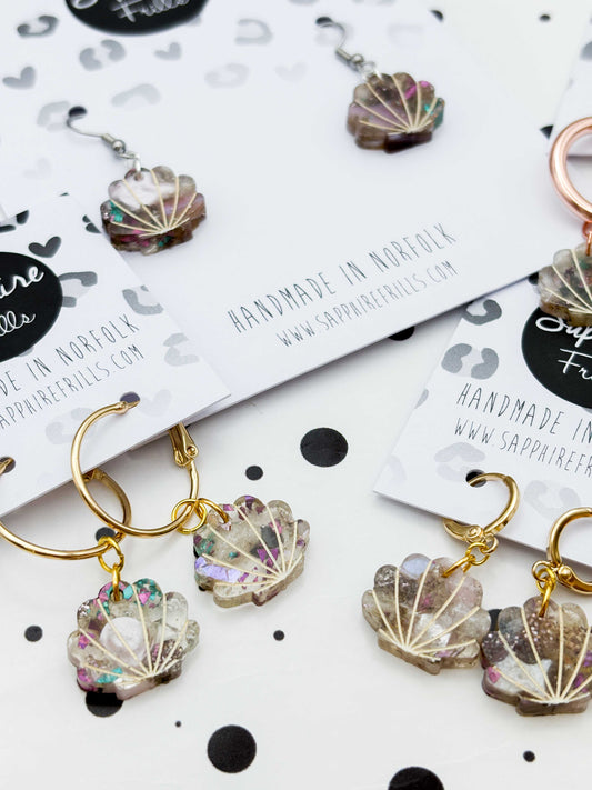 Matt Recycled Iridescent Lilac, Pink and Mint Small Shell Dangle Earrings or Necklace – Hypoallergenic Stainless Steel