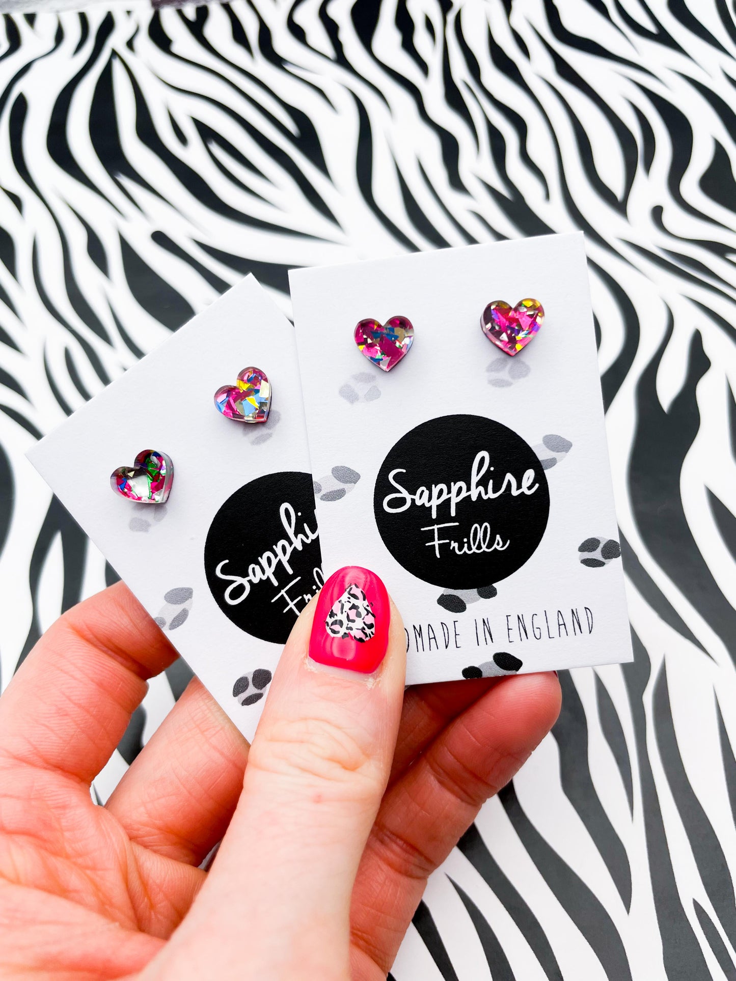Mini Pink Rainbow Love Confetti Acrylic Heart Studs – Hypoallergenic Stainless Steel