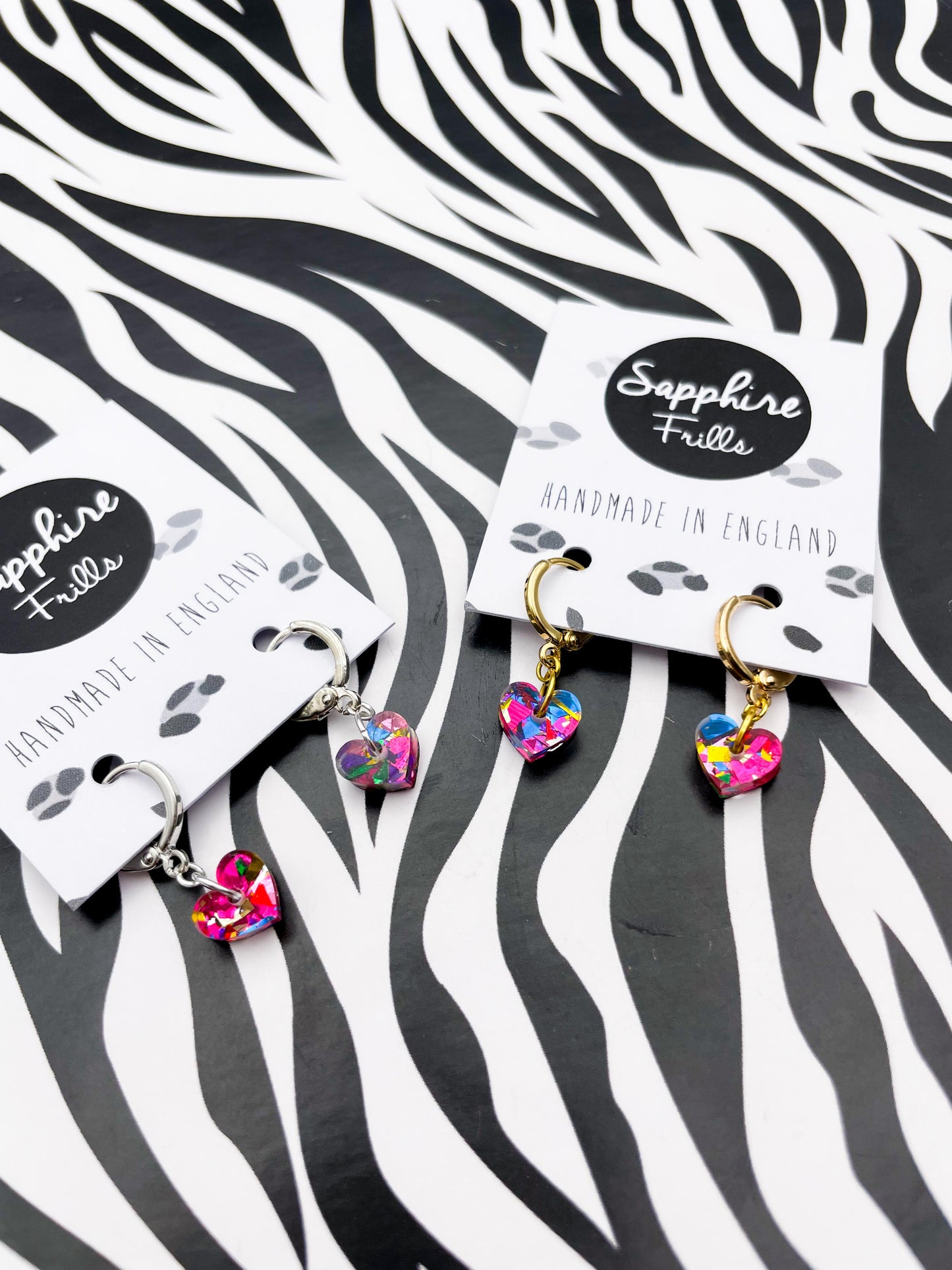 Mini Pink Rainbow Love Confetti Acrylic Heart Dangle Earrings
