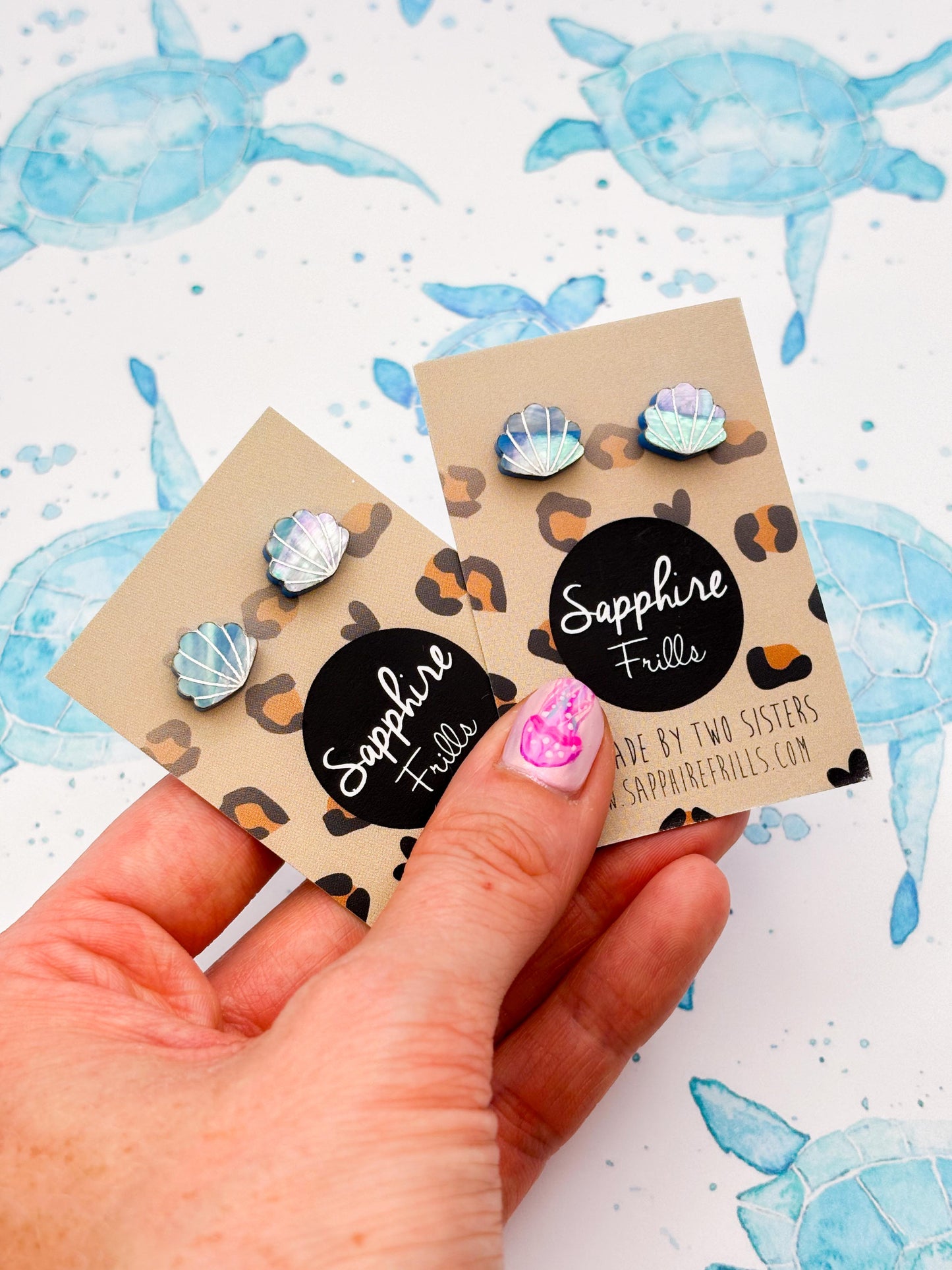 Mini Real Blue Shell Acrylic Stud Earrings