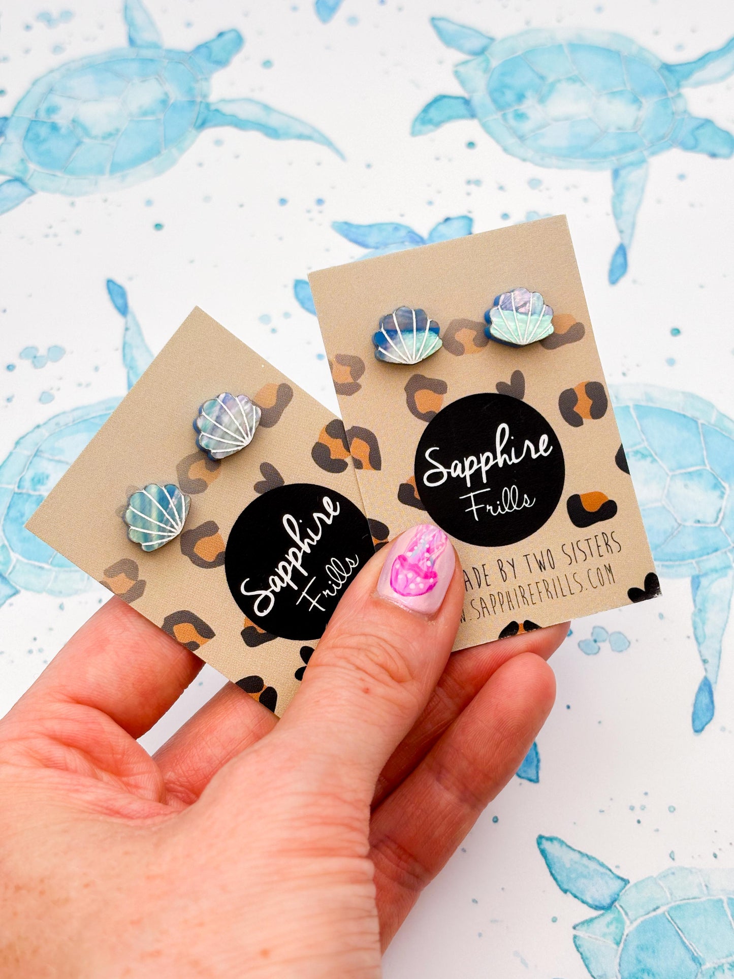 Mini Real Blue Shell Acrylic Stud Earrings