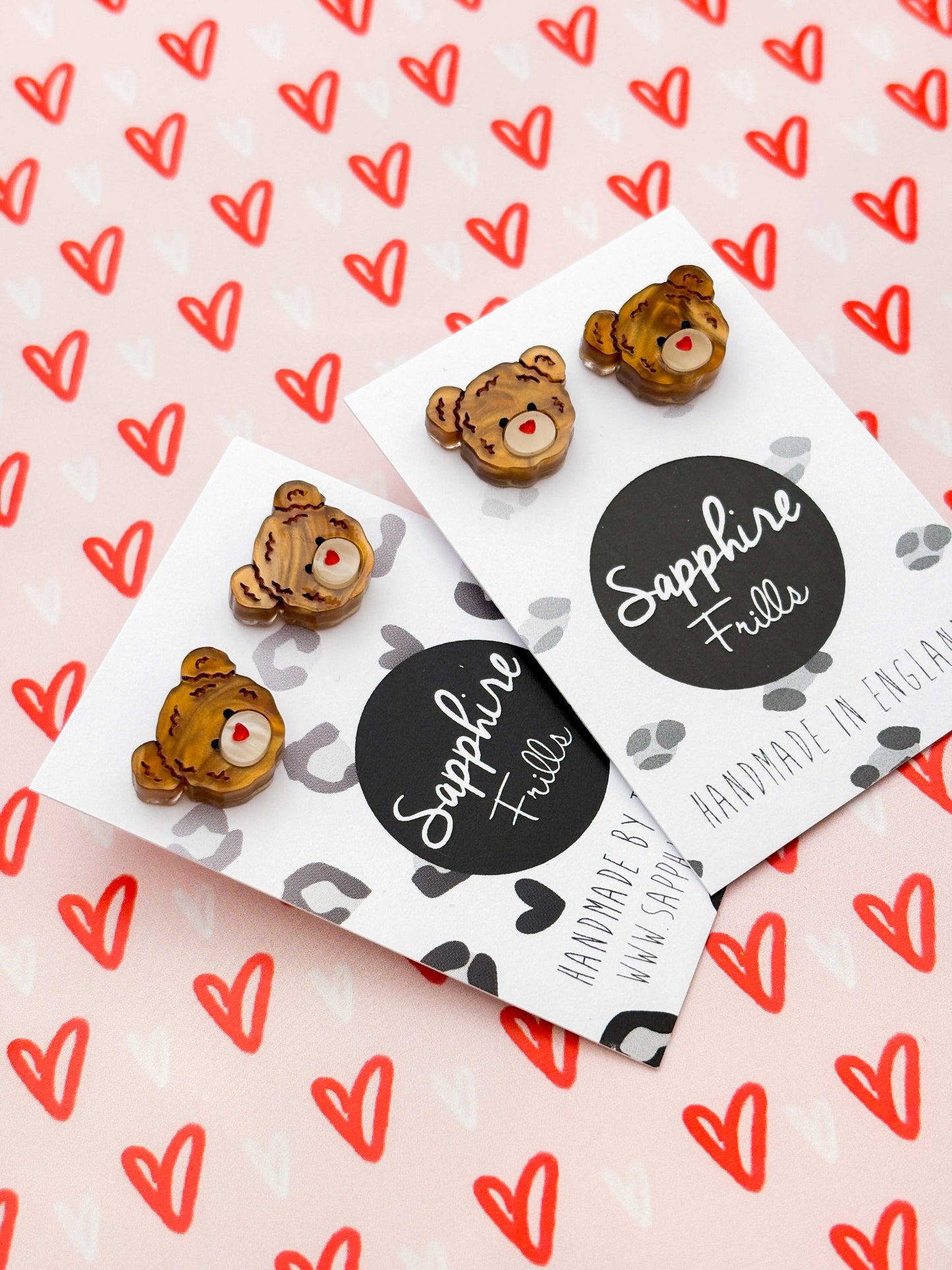 Small Copper Brown Teddy Bear Face Stud Earrings