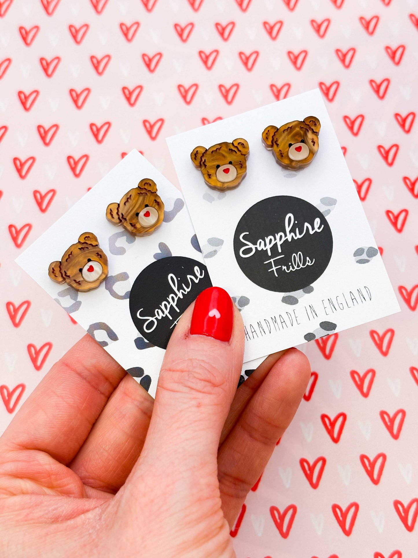 Small Copper Brown Teddy Bear Face Stud Earrings