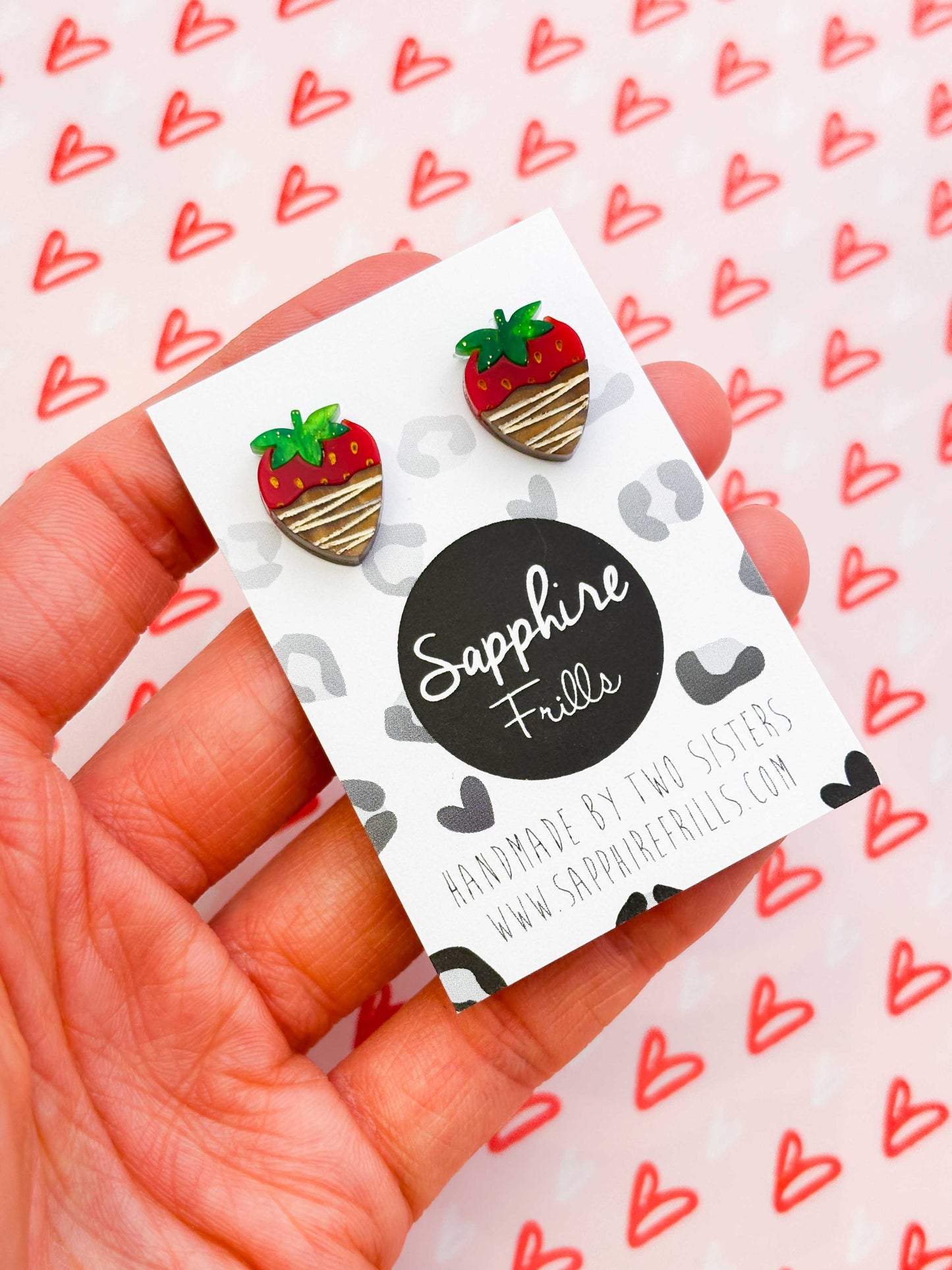 Small Chocolate Dipped Acrylic Strawberry Stud Earrings – Hypoallergenic Stainless Steel