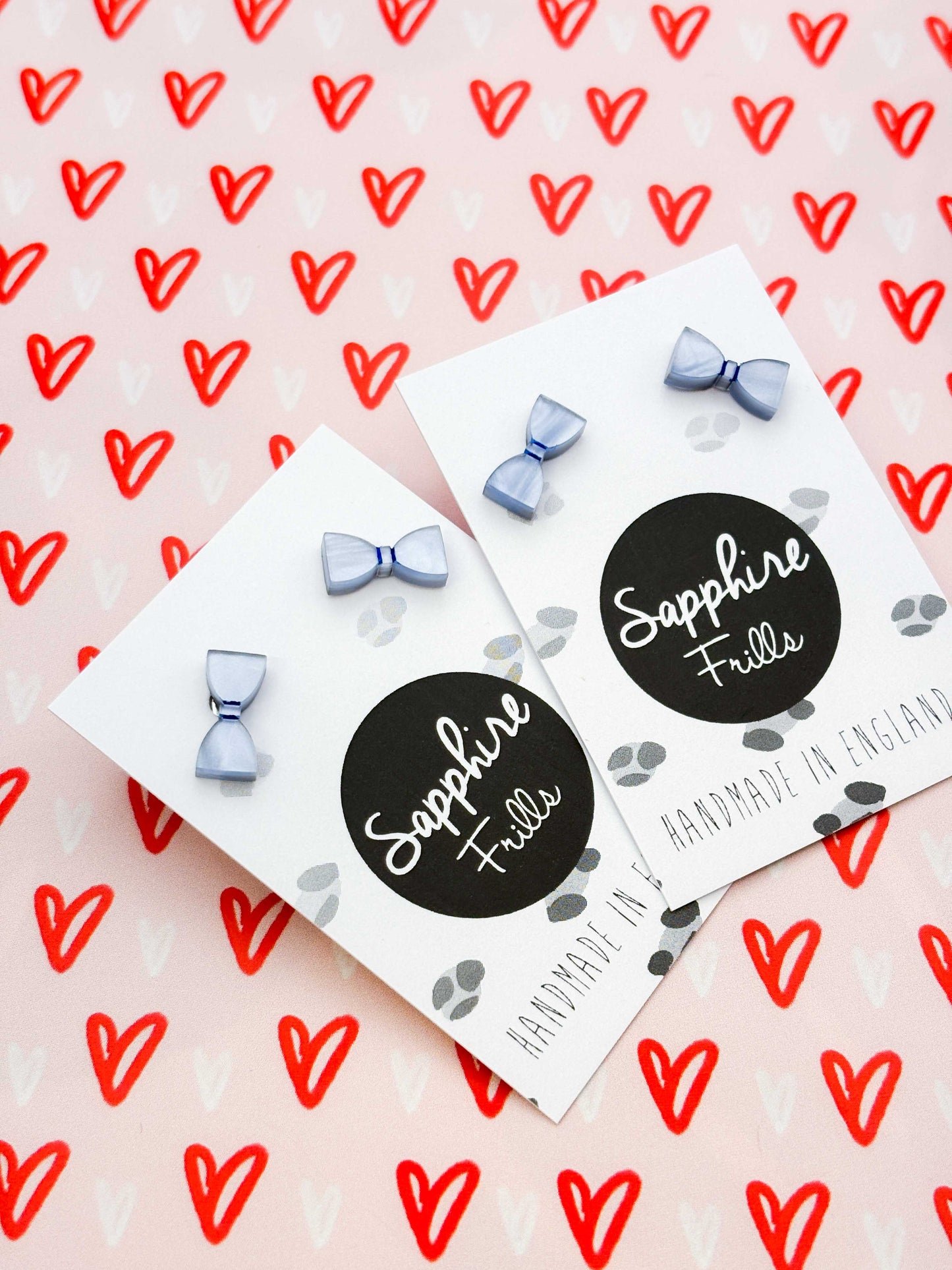 Mini Sky Blue Pearl Marble Acrylic Bow Stud Earrings