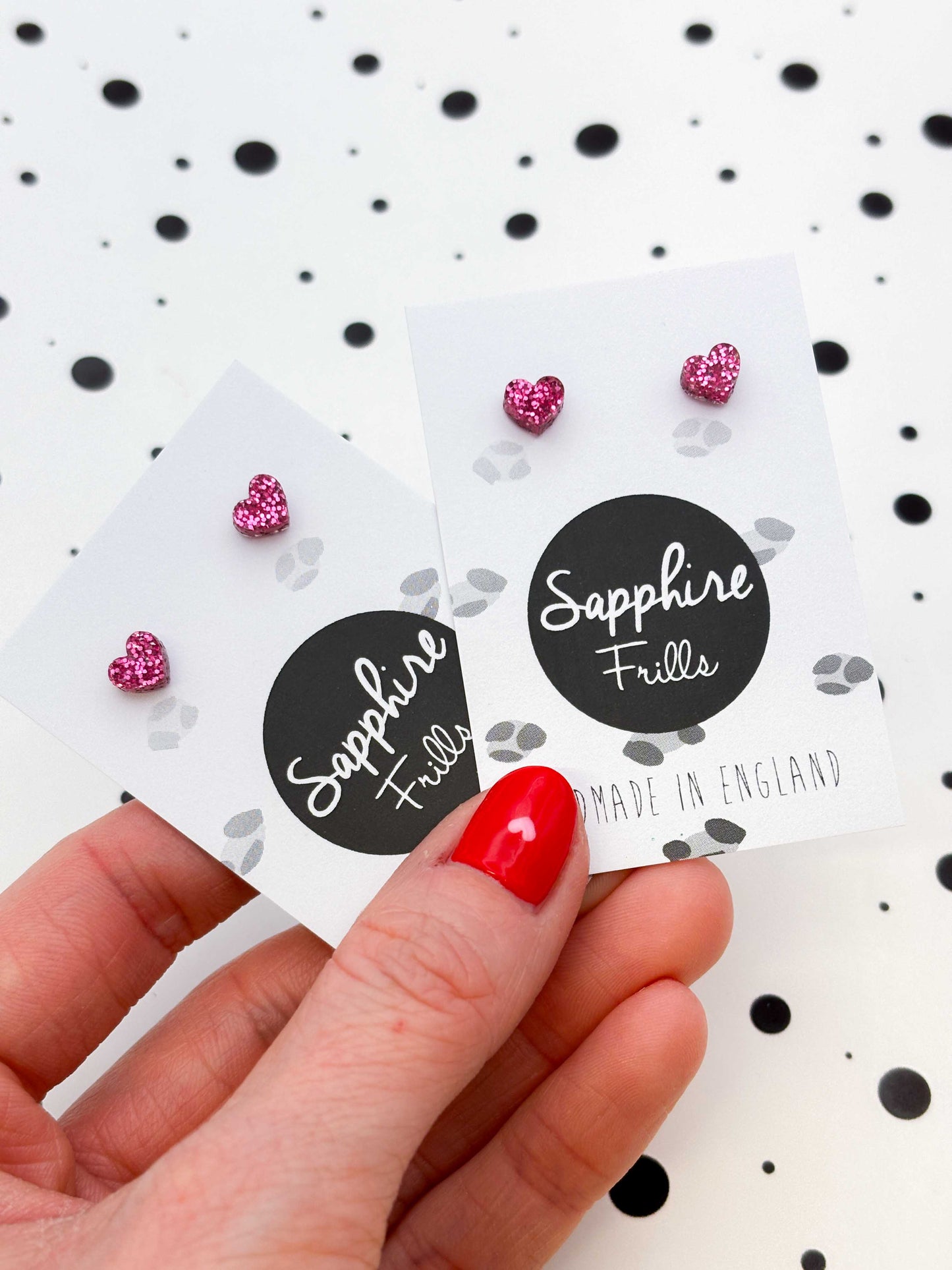 Micro Hot Pink Glitter Heart Acrylic Stud Earrings
