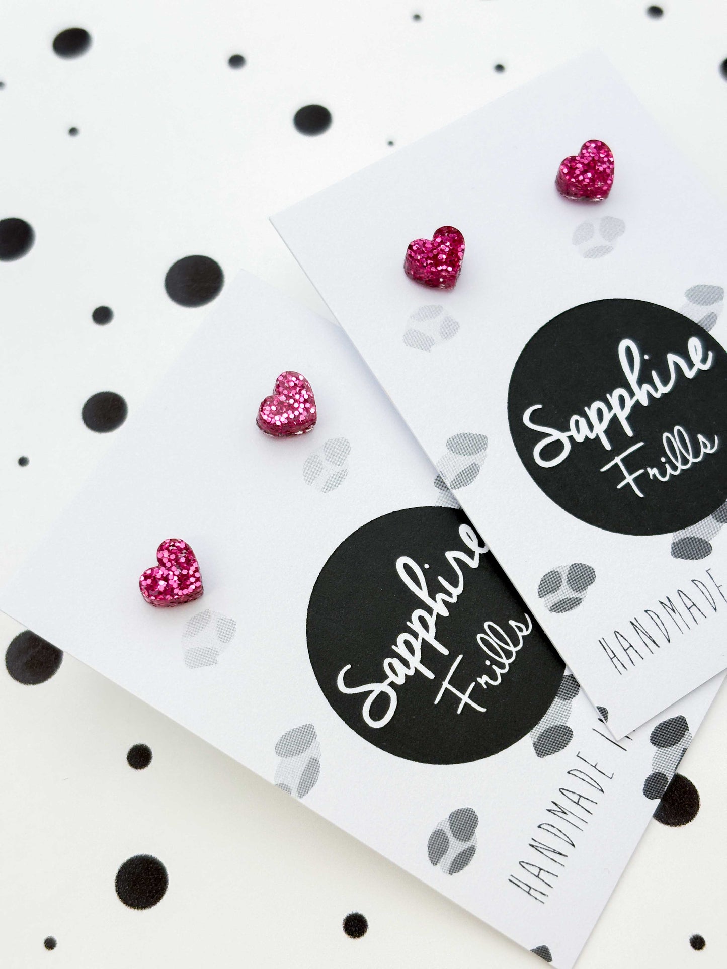 Micro Hot Pink Glitter Heart Acrylic Stud Earrings