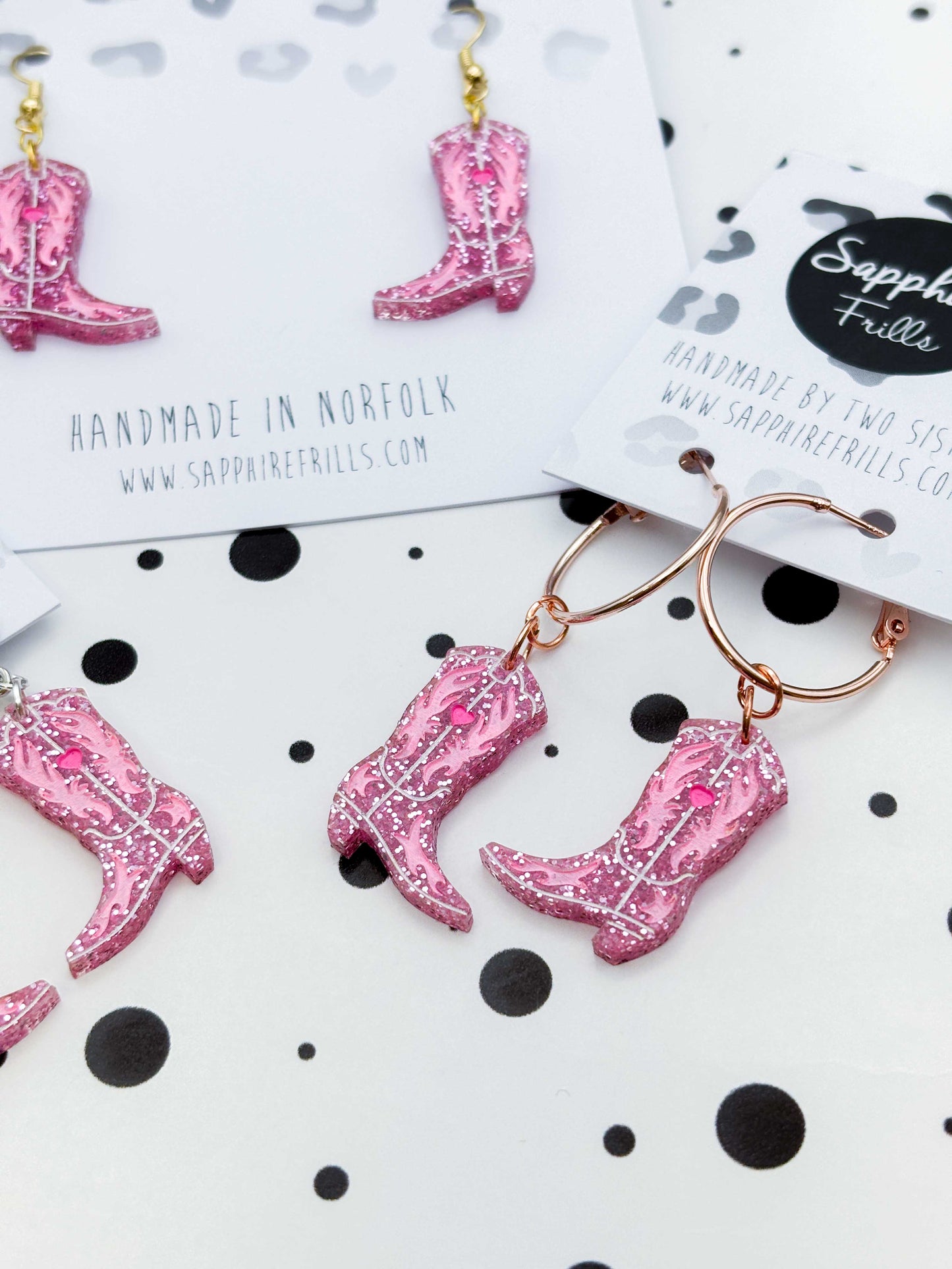 Medium Bubblegum Pink Cowgirl Heart Boot Dangle Earrings