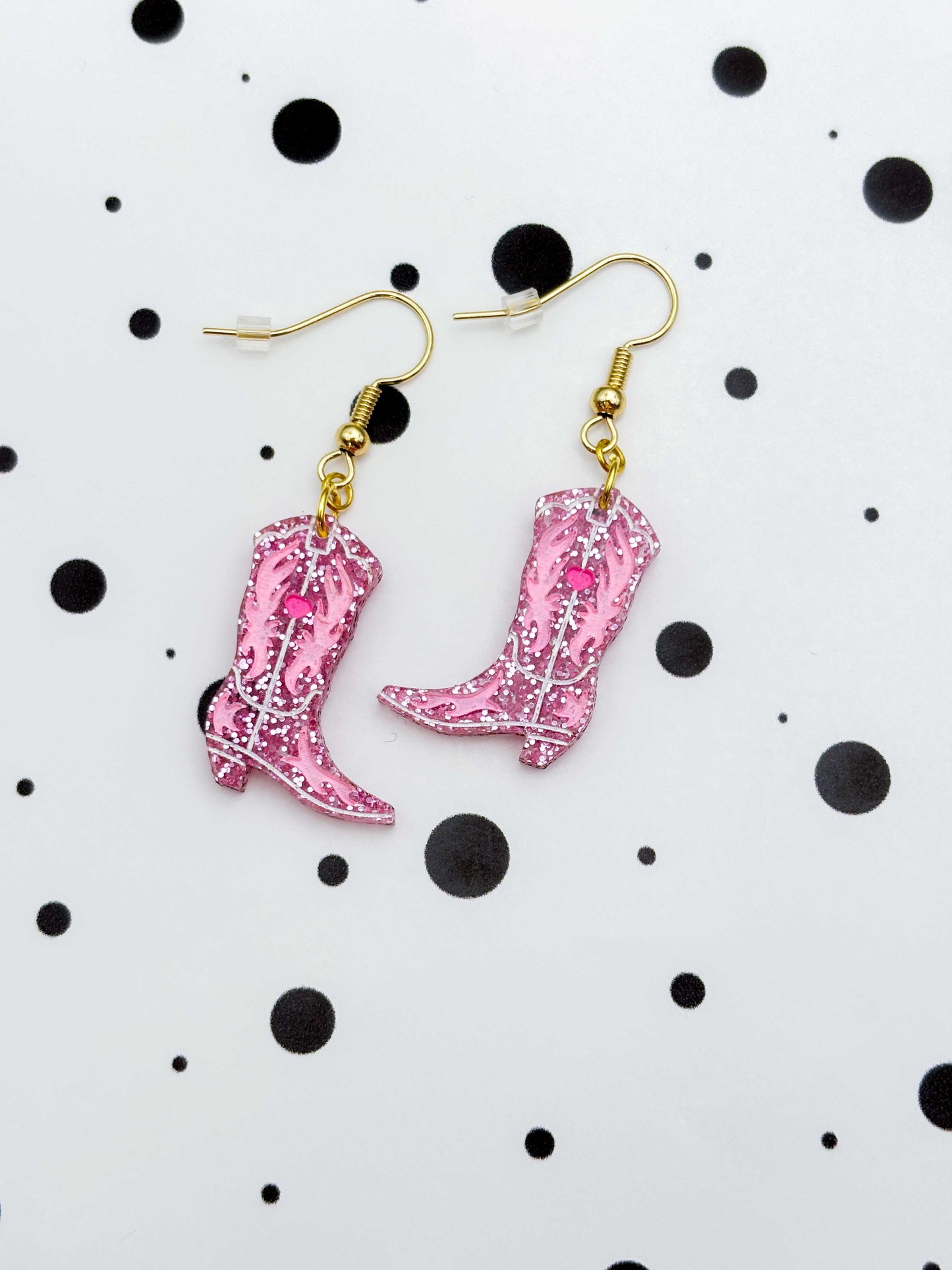 Medium Bubblegum Pink Cowgirl Heart Boot Dangle Earrings