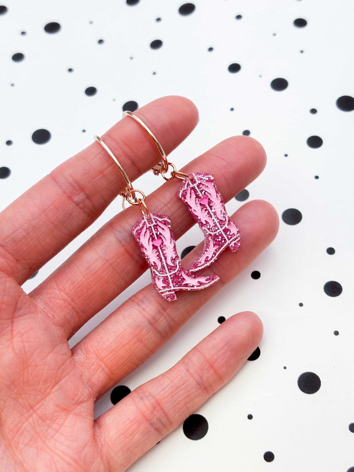 Medium Bubblegum Pink Cowgirl Heart Boot Dangle Earrings