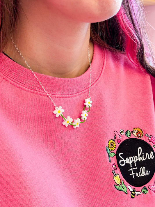 White Gloss Daisy Chain Necklace – Hypoallergenic Stainless Steel