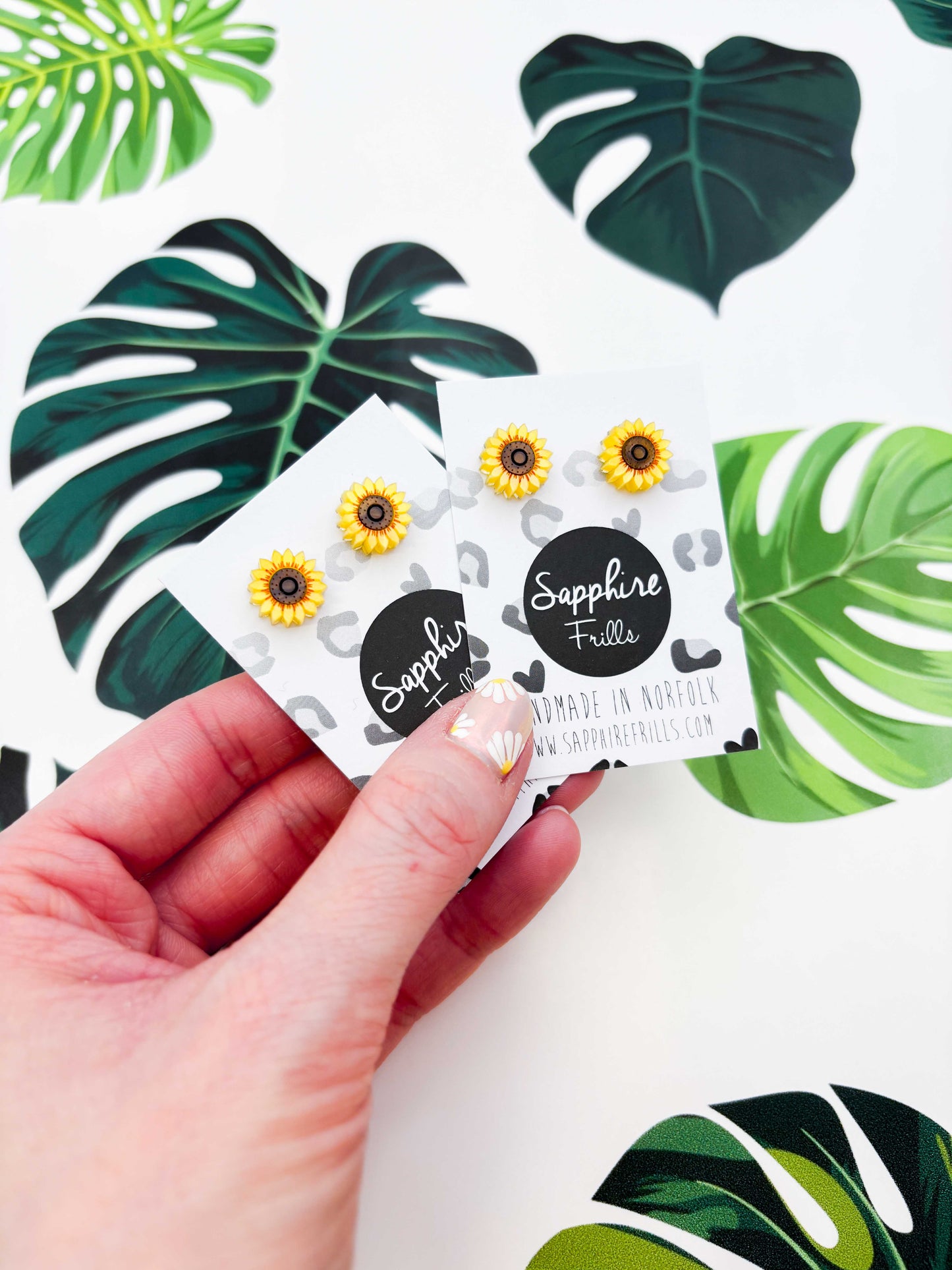 Mini Yellow Sunflower Acrylic Stud Earrings – Hypoallergenic Stainless Steel
