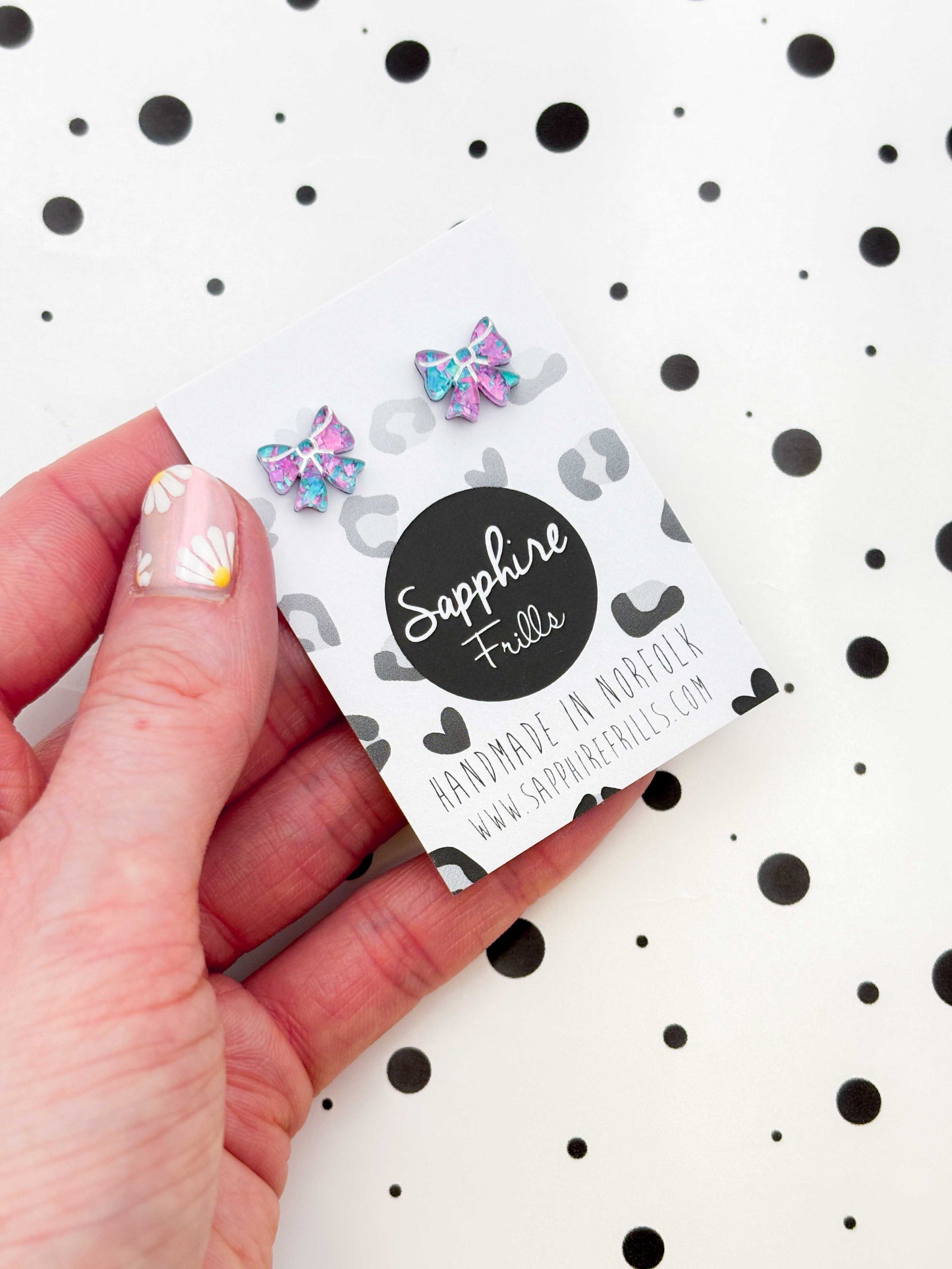 Mini Lilac and Mint Confetti Acrylic Bow Stud Earrings – Hypoallergenic Stainless Steel
