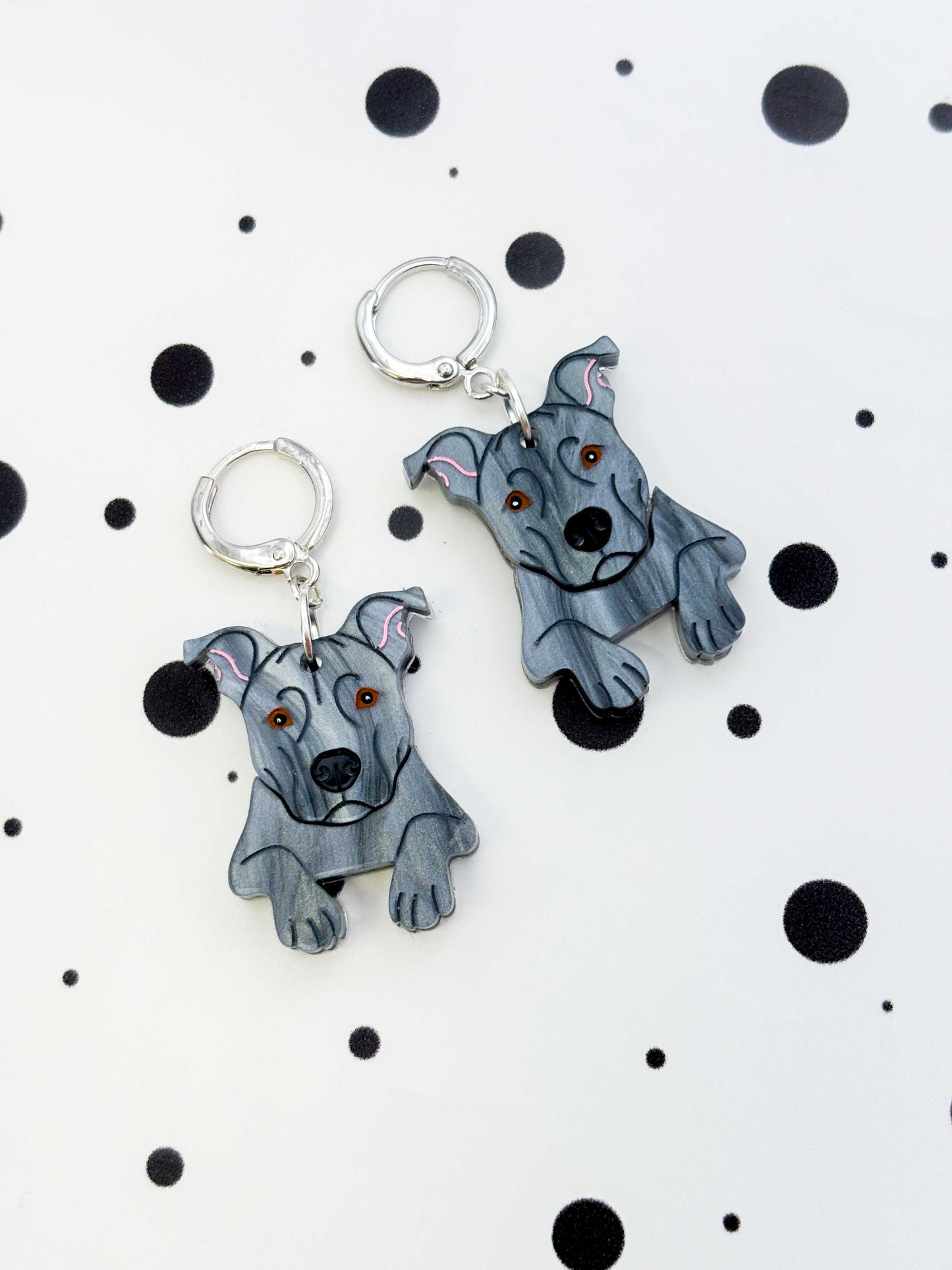 Large Staffordshire Bull Terrier Dangle Earrings or Necklace – Hypoallergenic Stainless Steel