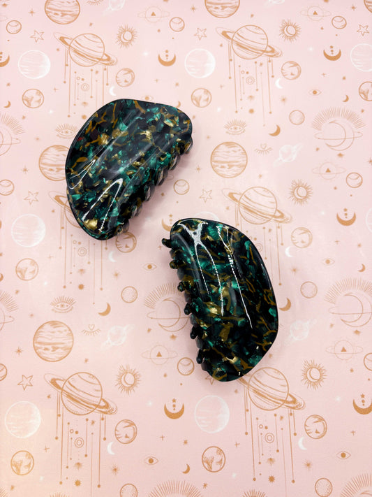Medium Dark Green and Gold Speckled Arch Claw Clip