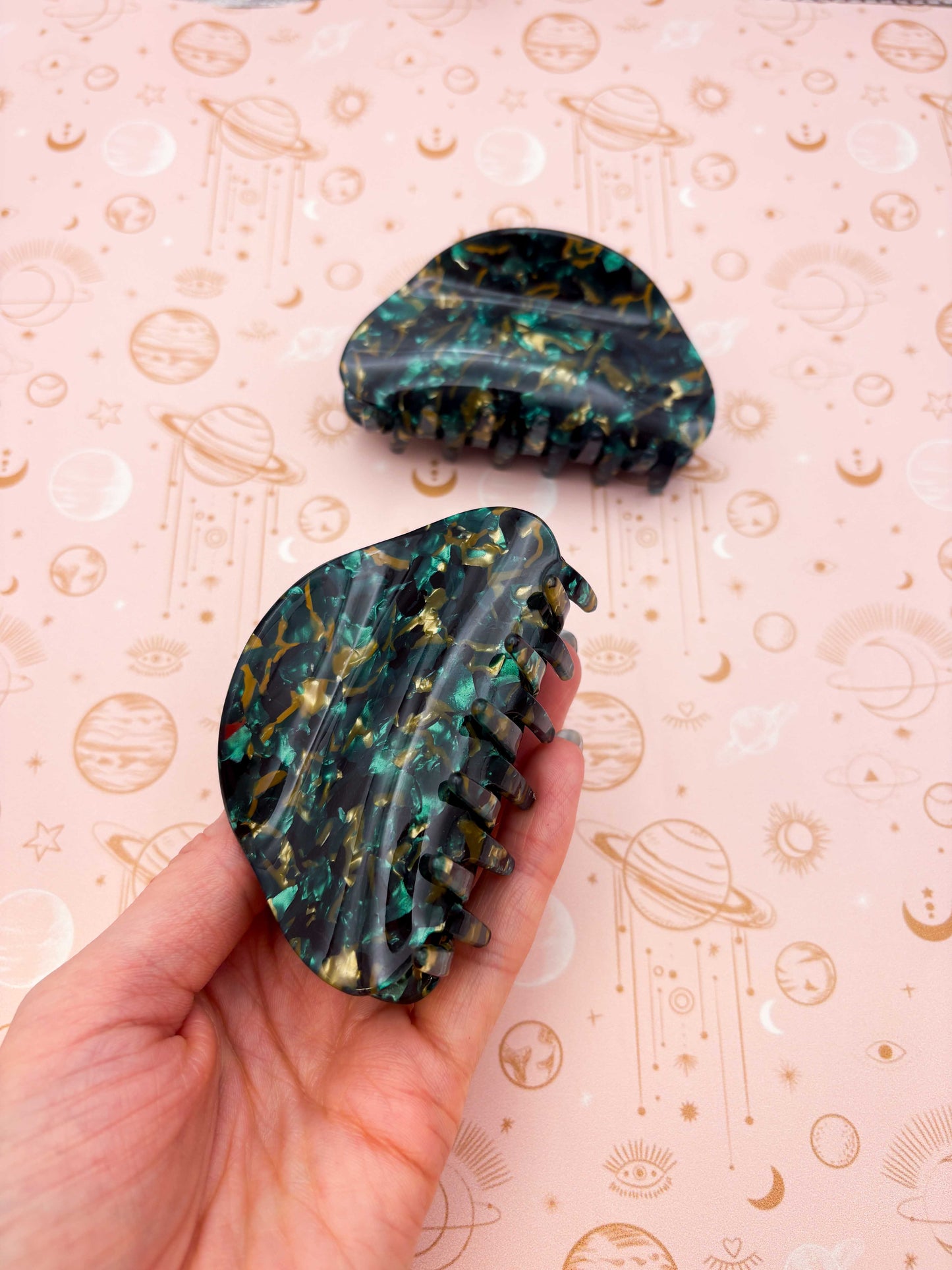 Medium Dark Green and Gold Speckled Arch Claw Clip