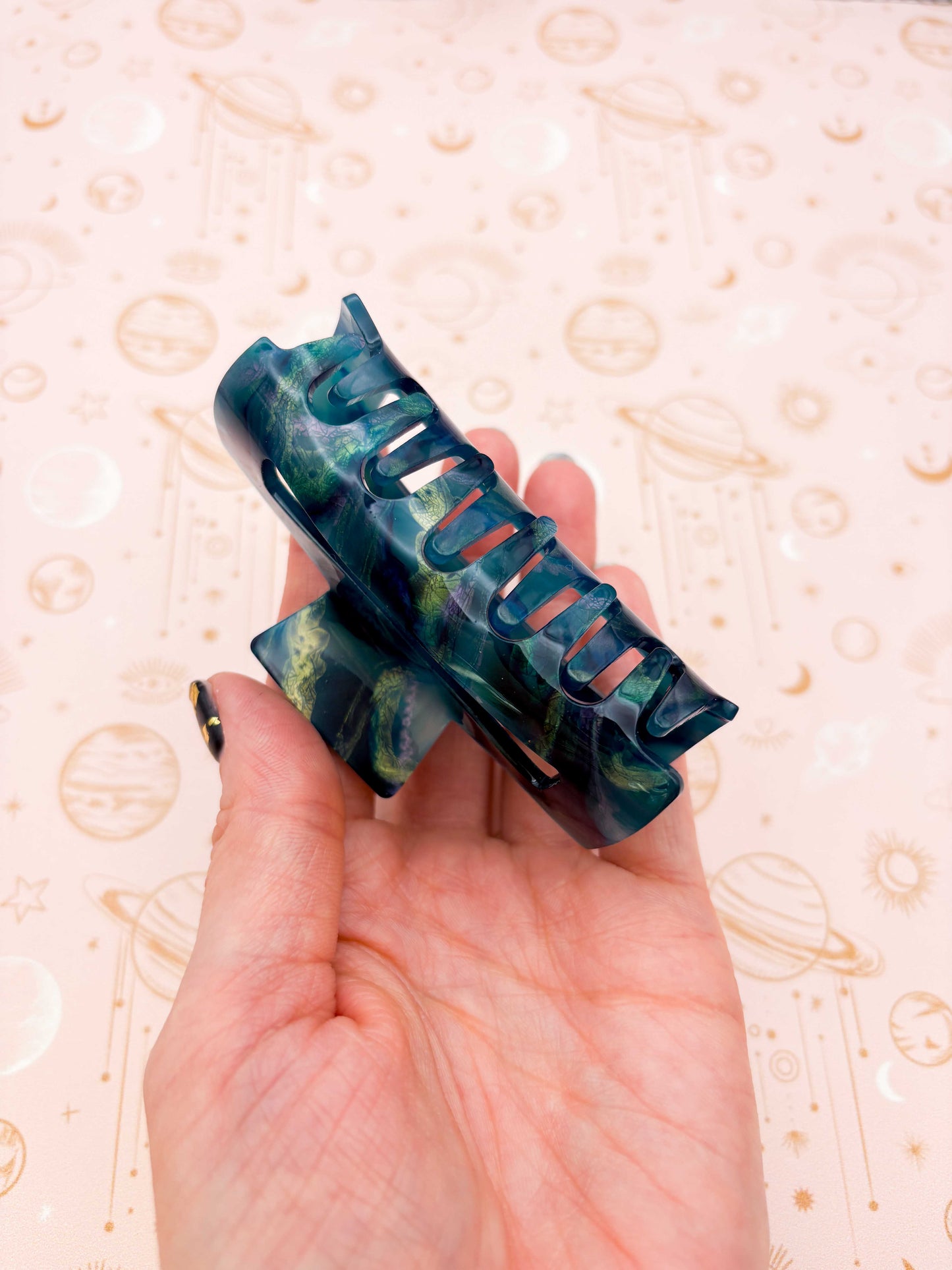 Medium Mystical Blue Shimmer Rectangle Claw Clip