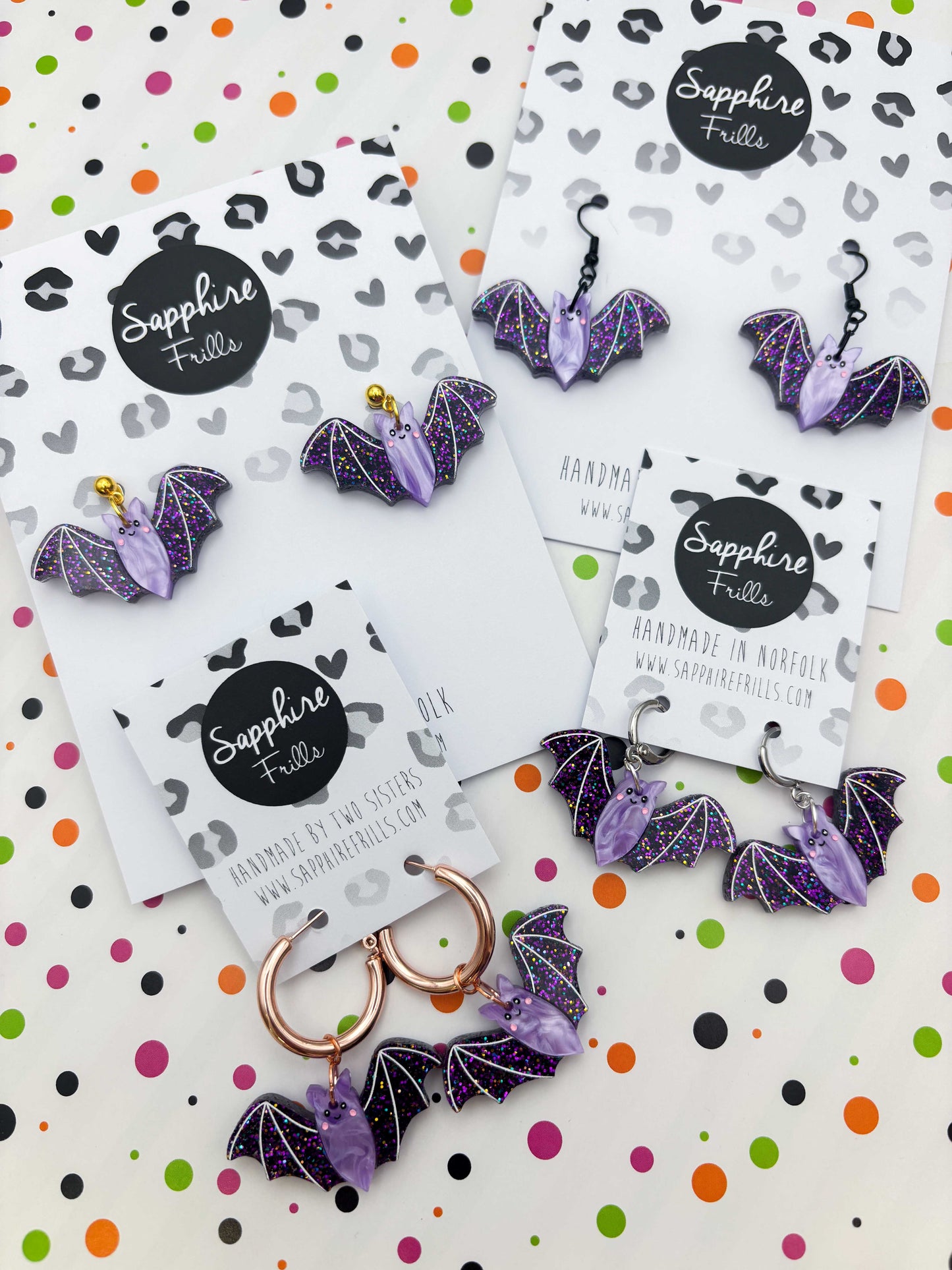 PRE ORDER - Large Purple Glitter Bat Dangle Earrings