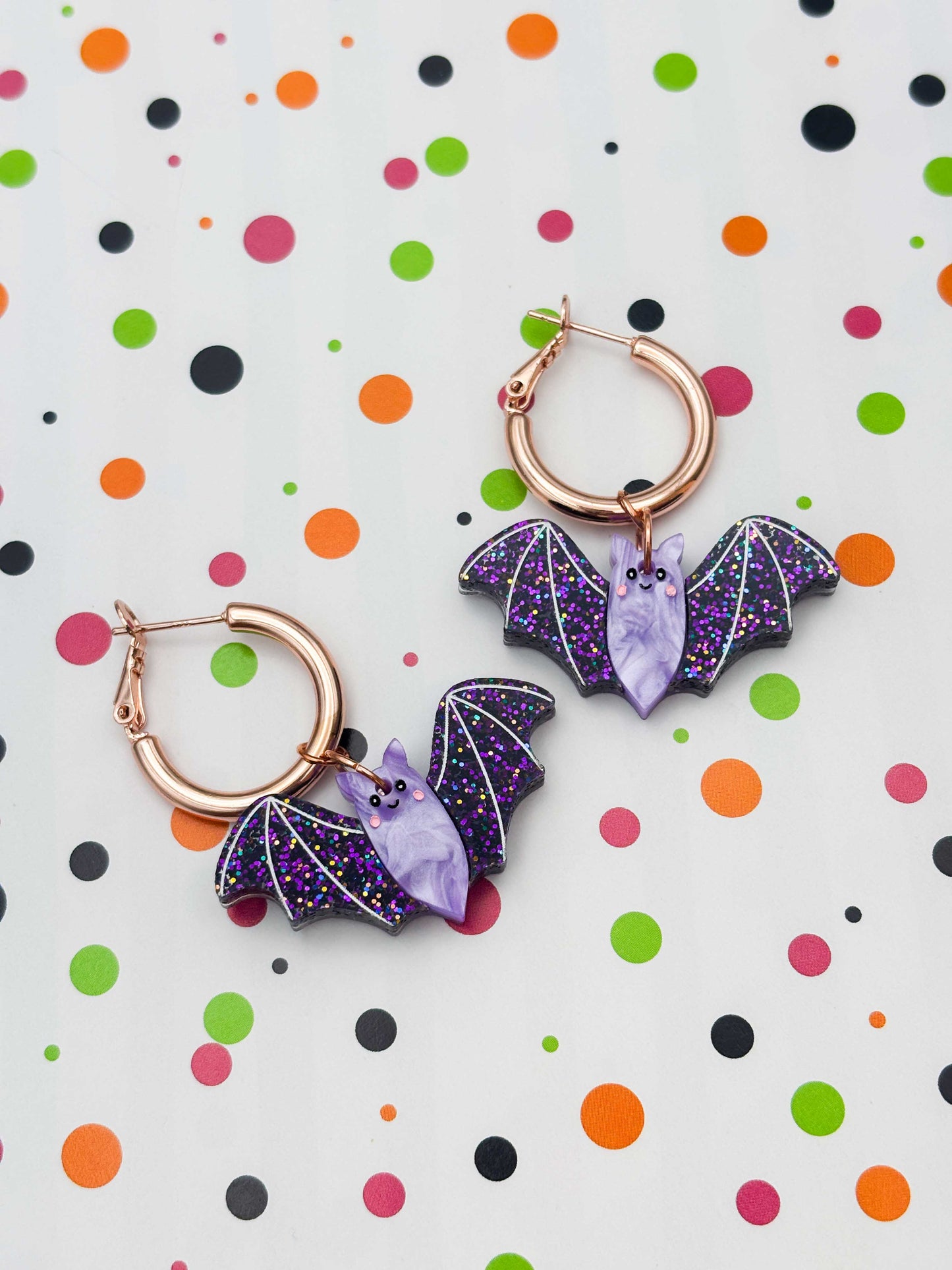 PRE ORDER - Large Purple Glitter Bat Dangle Earrings