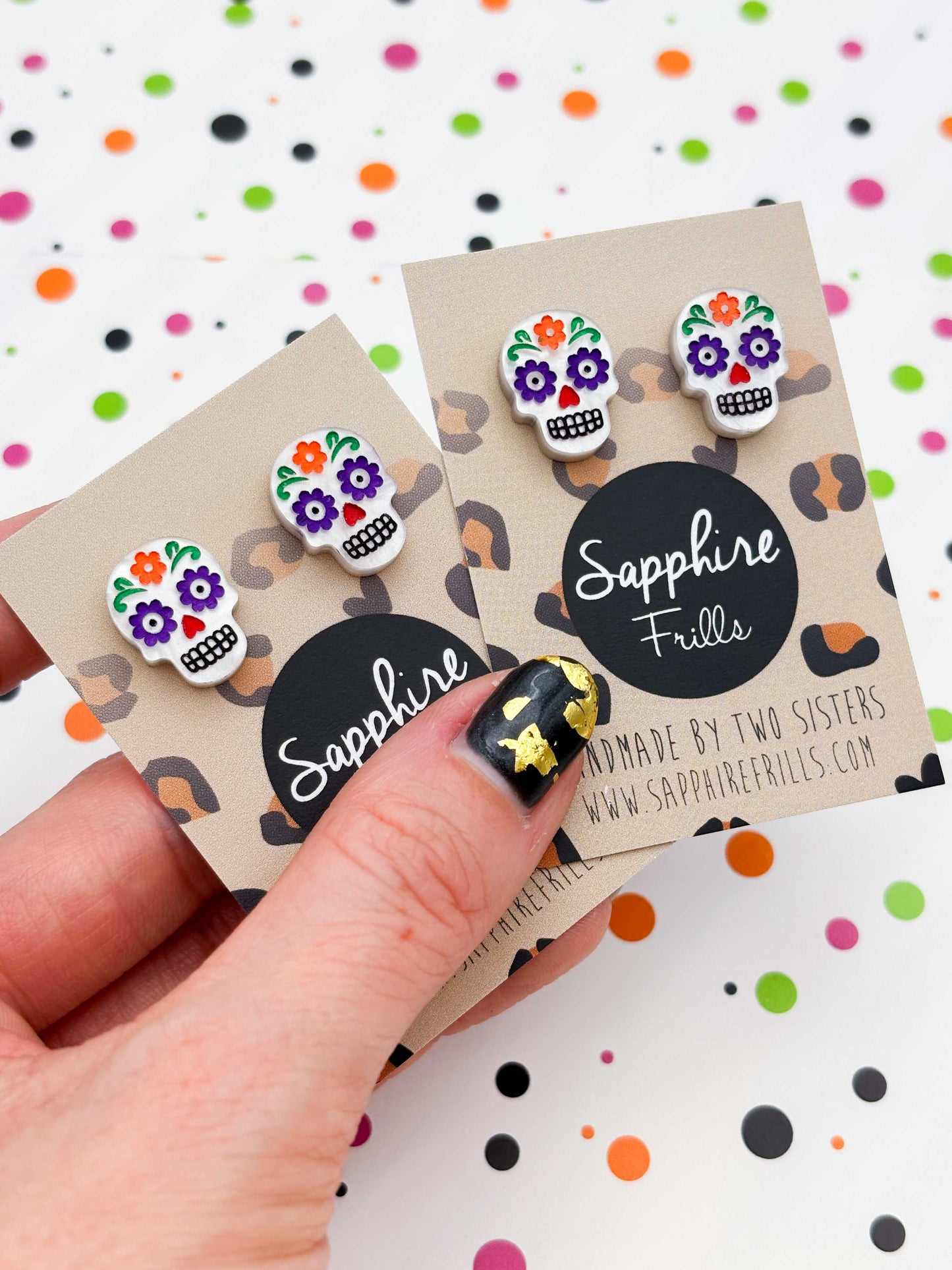 Small Halloween Rainbow Sugar Skull Studs
