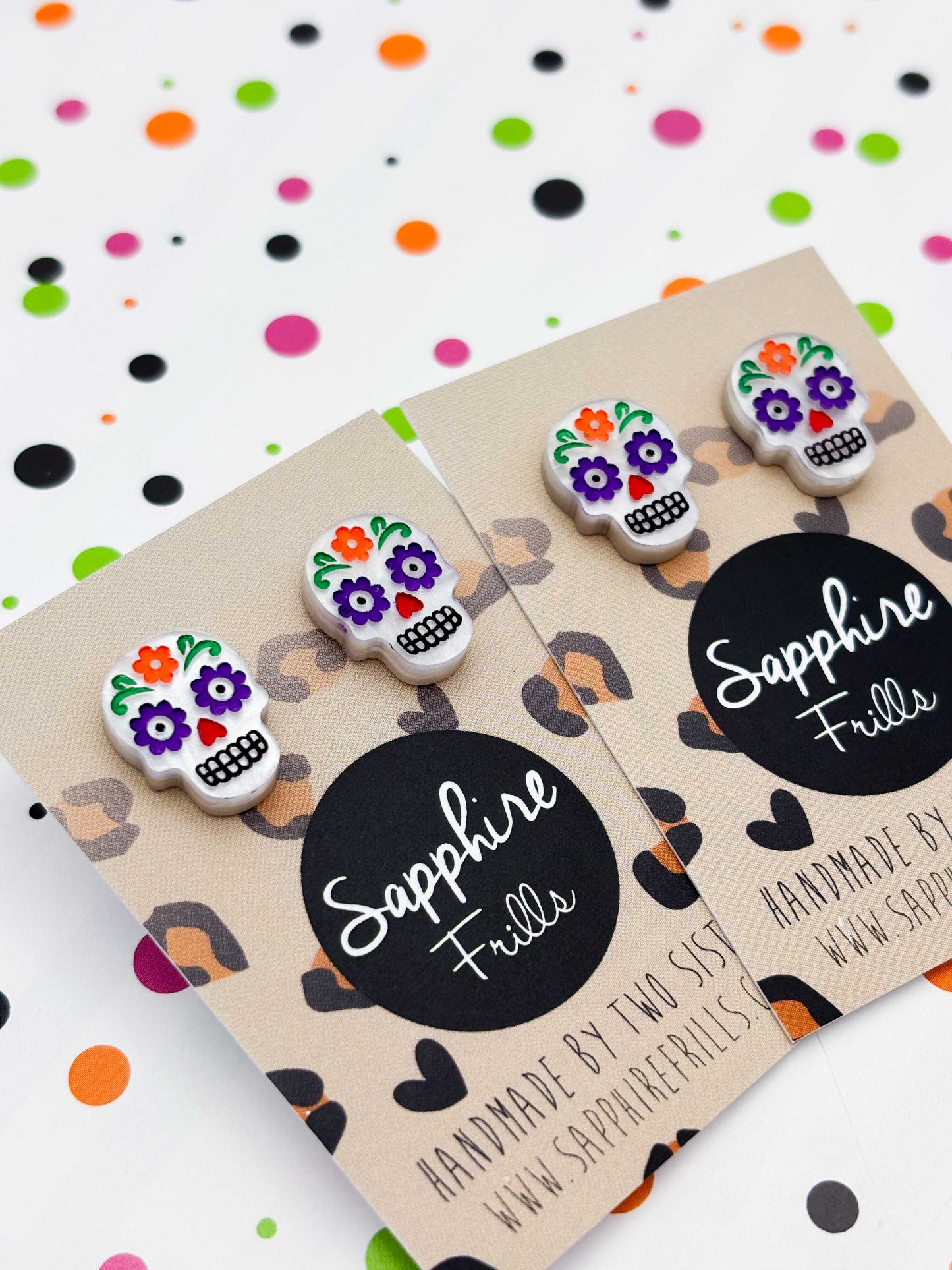 Small Halloween Rainbow Sugar Skull Studs