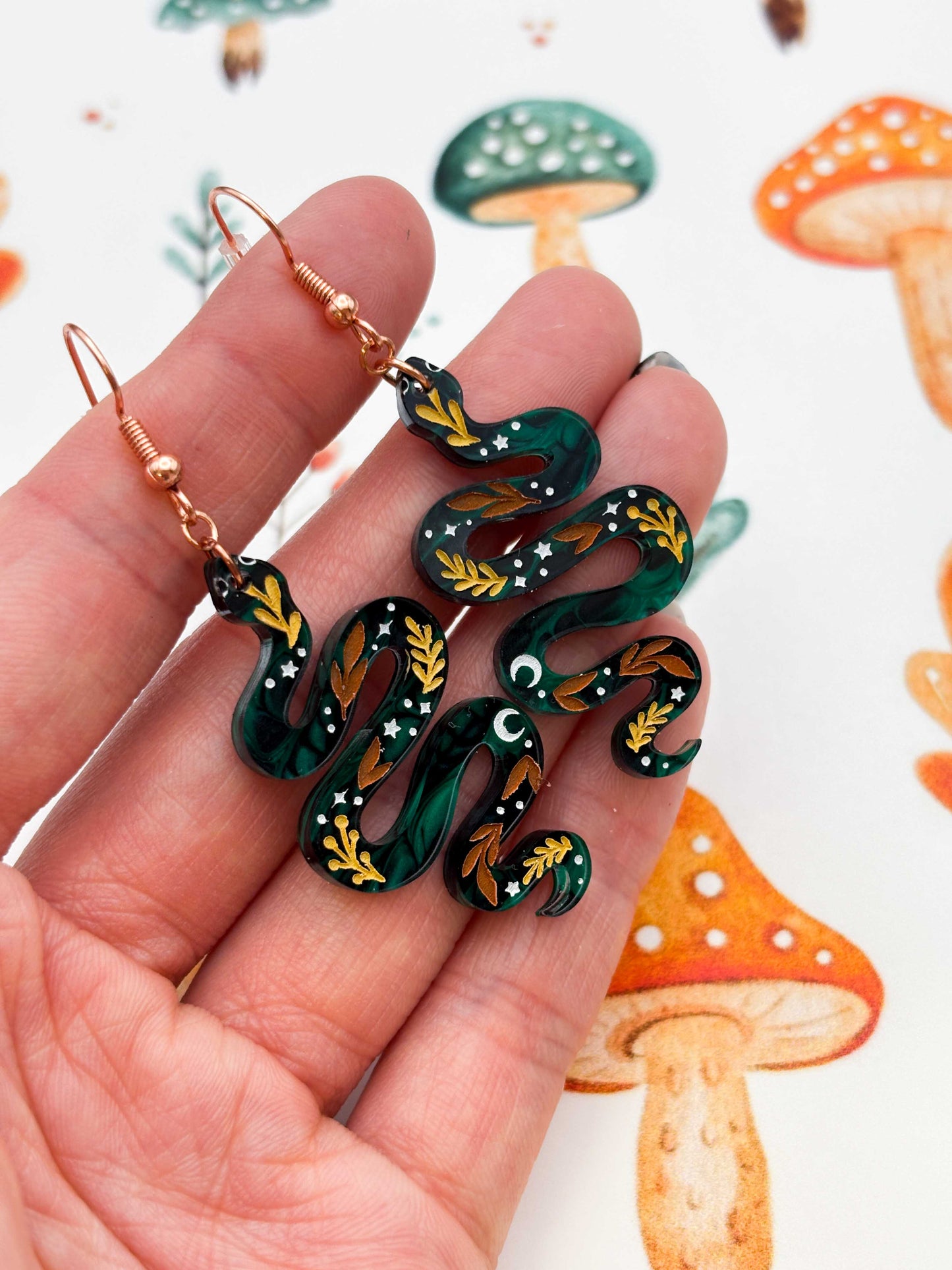 Large Green Whimsical Snake Dangle Earrings