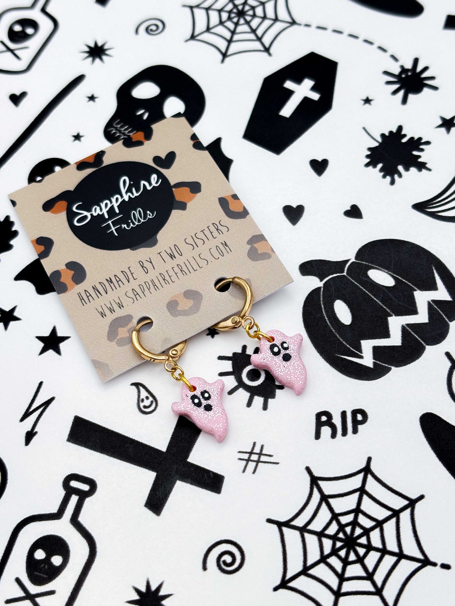 Mini Pink Glitter Clay Ghost Earrings