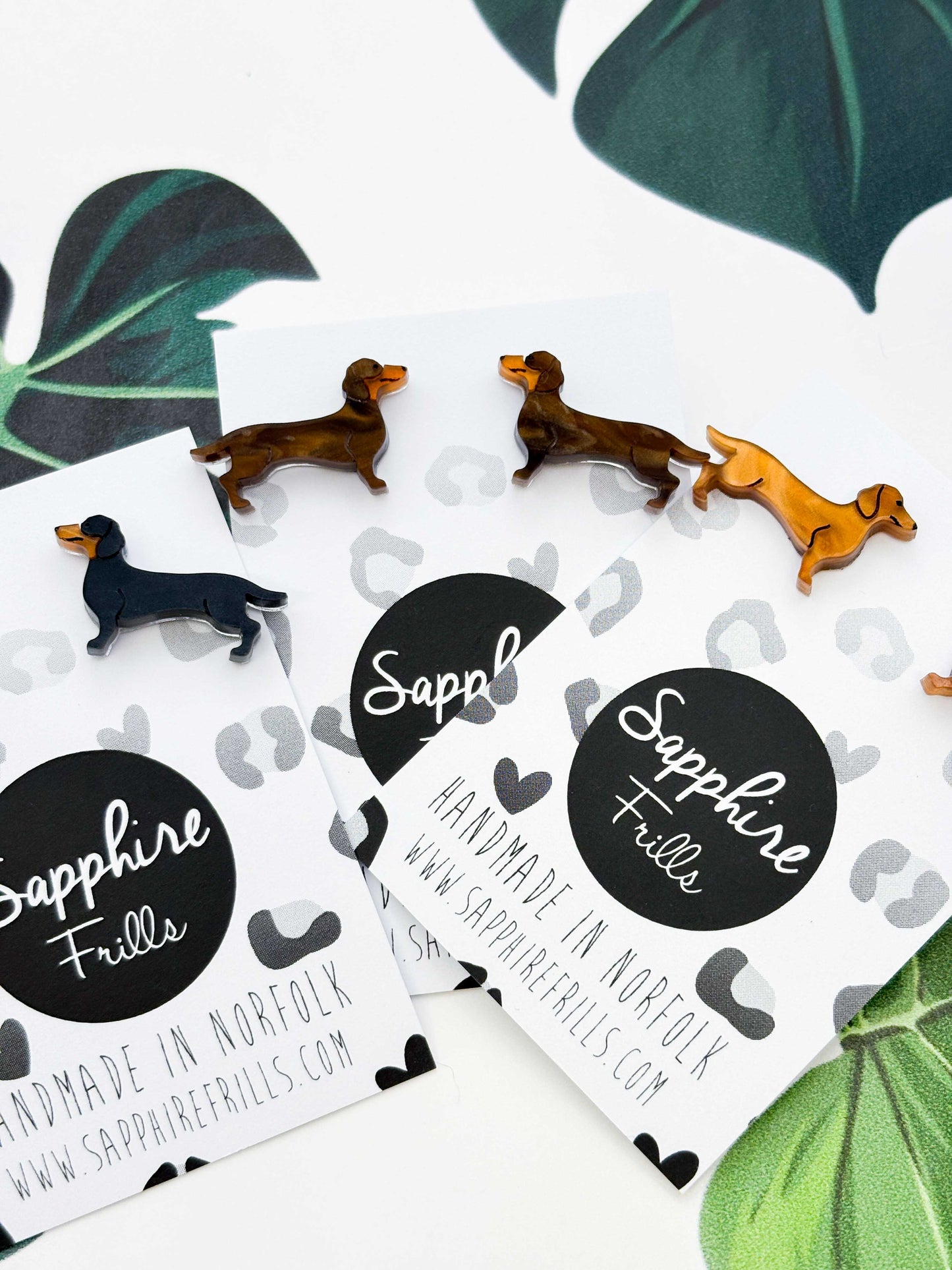 Small Dachshund Sausage Dog Acrylic Stud Earrings – Hypoallergenic Stainless Steel